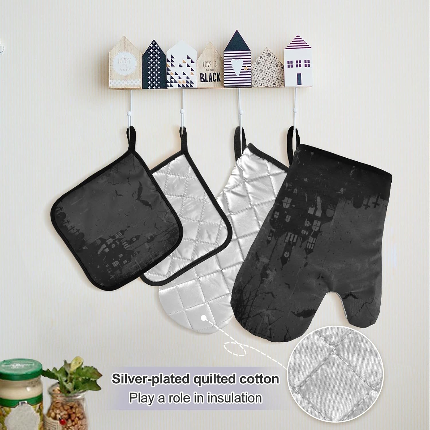 Creative Halloween Bats Castle Retro Cooking Apron Set 5 Pcs