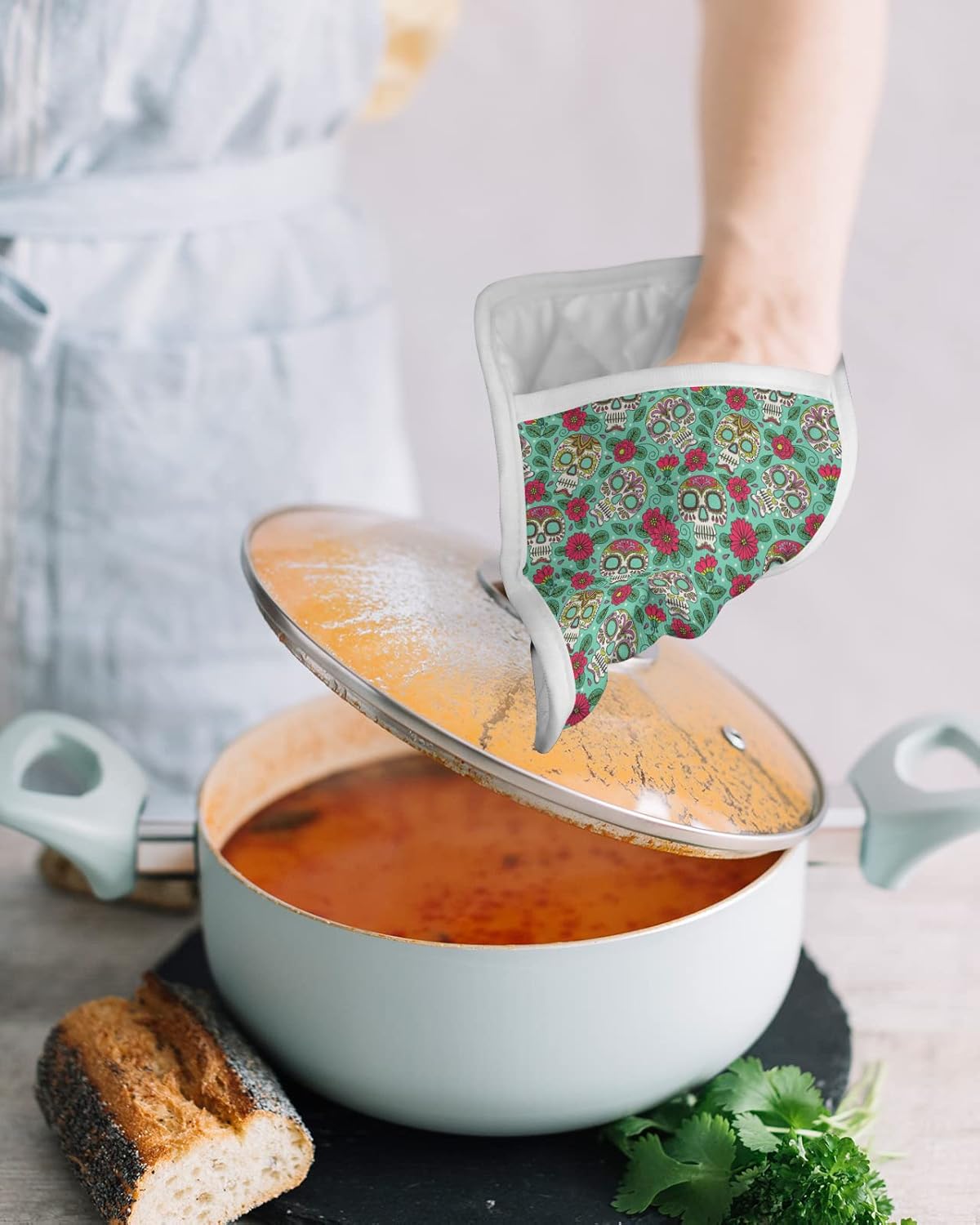 Hilarious 5-Pack Pot Holders with Sugar Skulls for Kitchen Fun