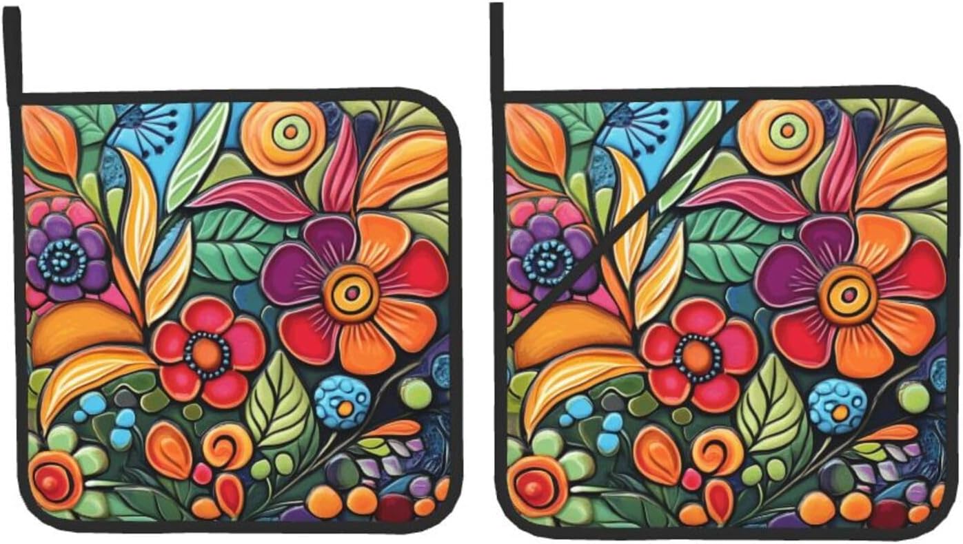 HOYYU Heat-Resistant Boho Potholders Set