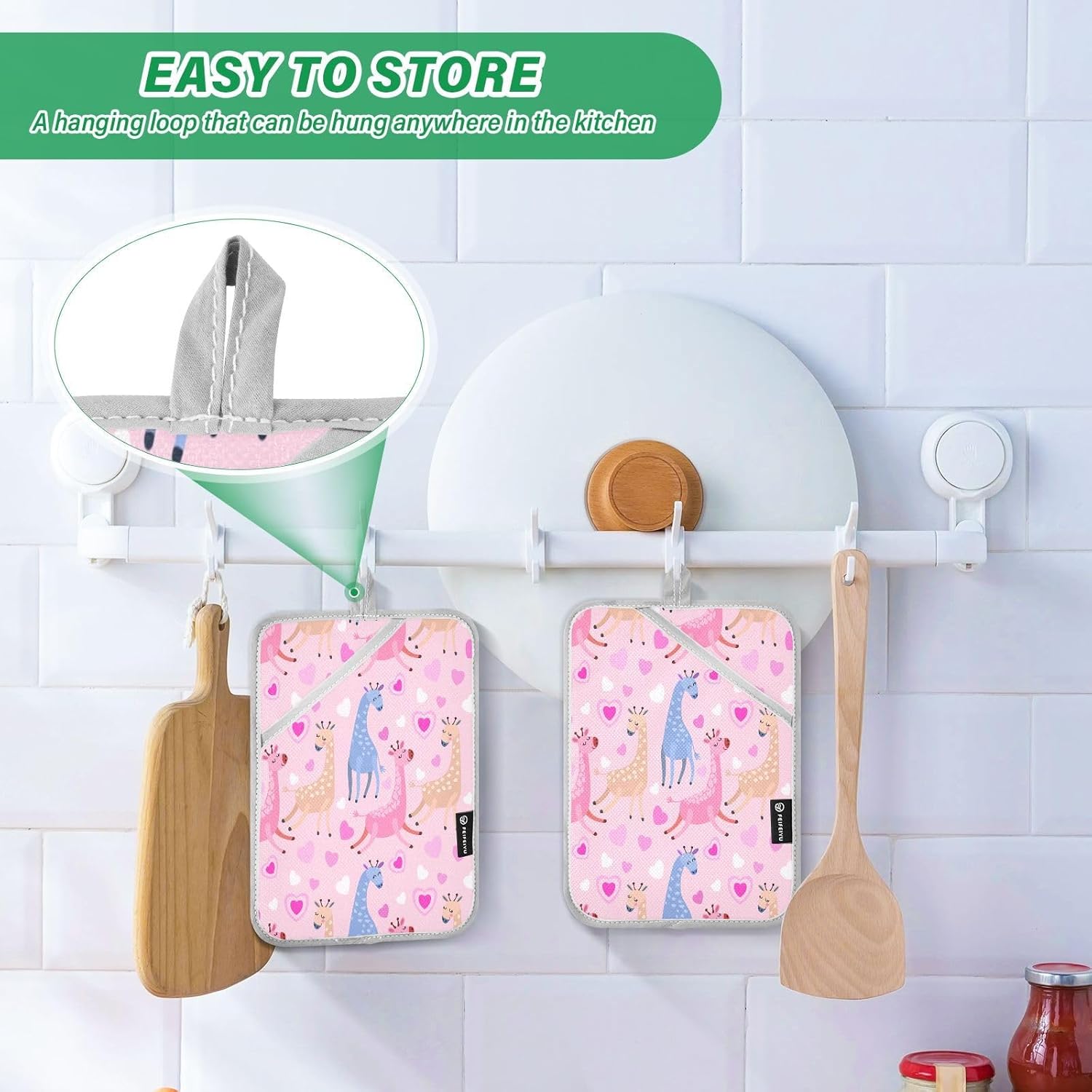 KCldeci Cute Giraffe Heat-Resistant Potholders for Baking Cooking as a Gift