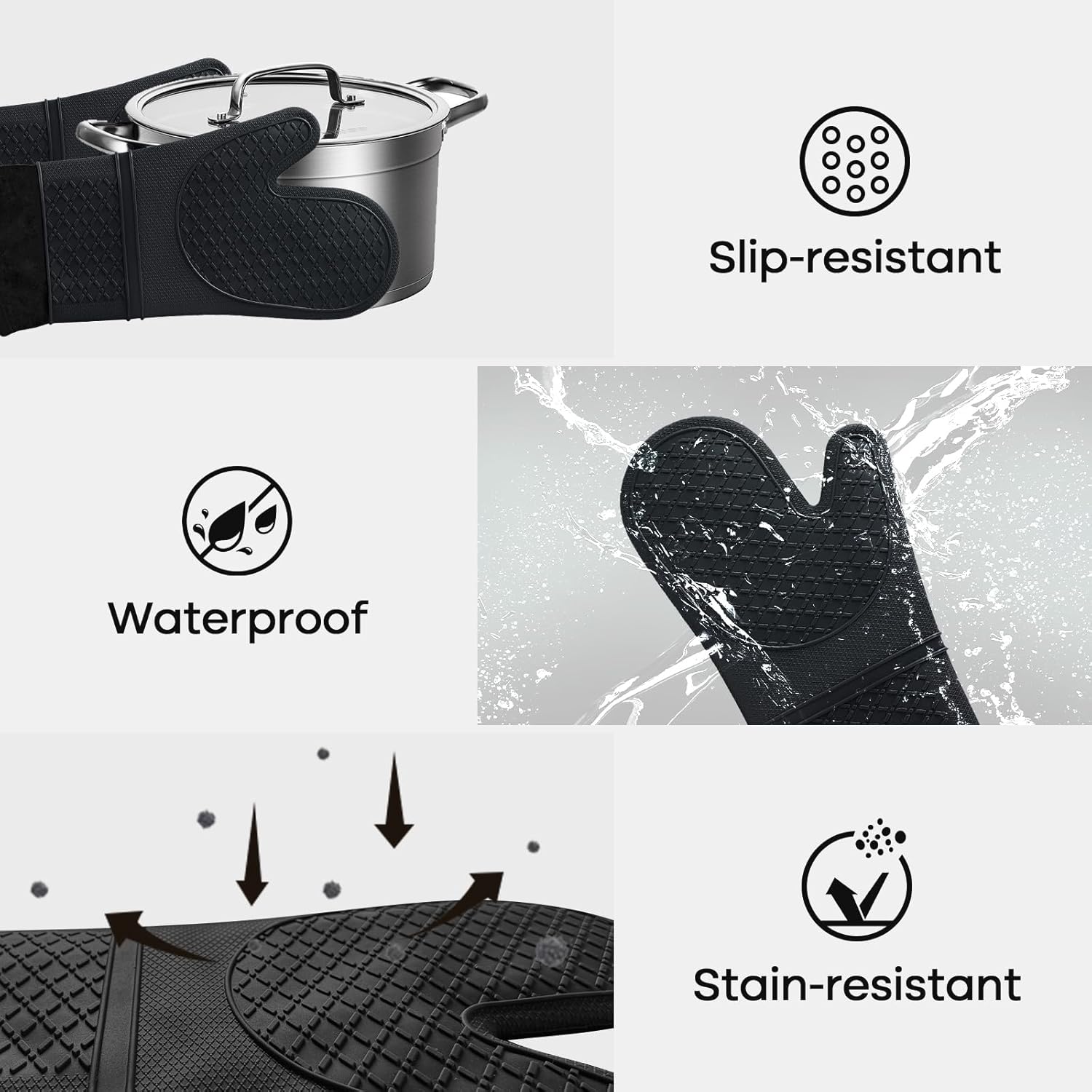 Premium Silicone Oven Mitts Heat-Resistant up to 500F