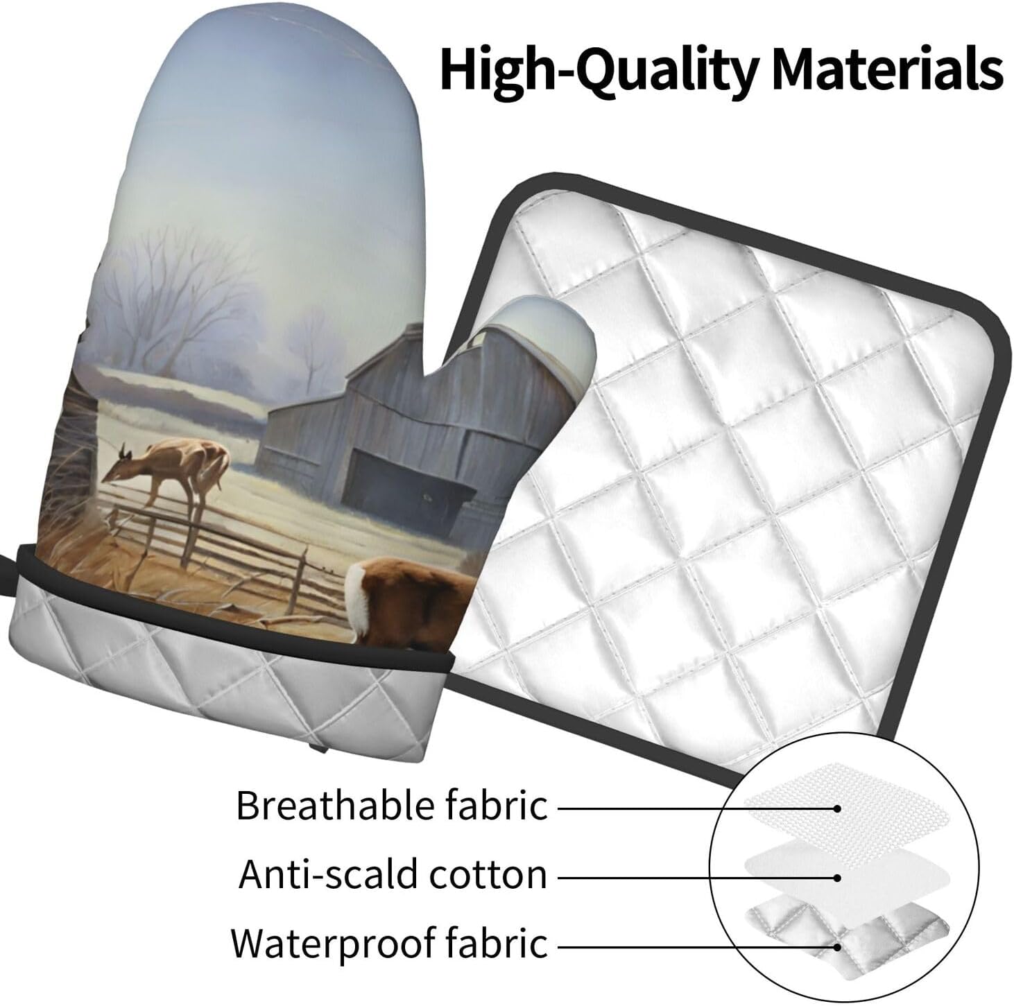 Quopvn Deer Hunting Oven Mitts Pot Holders 2pcs Set