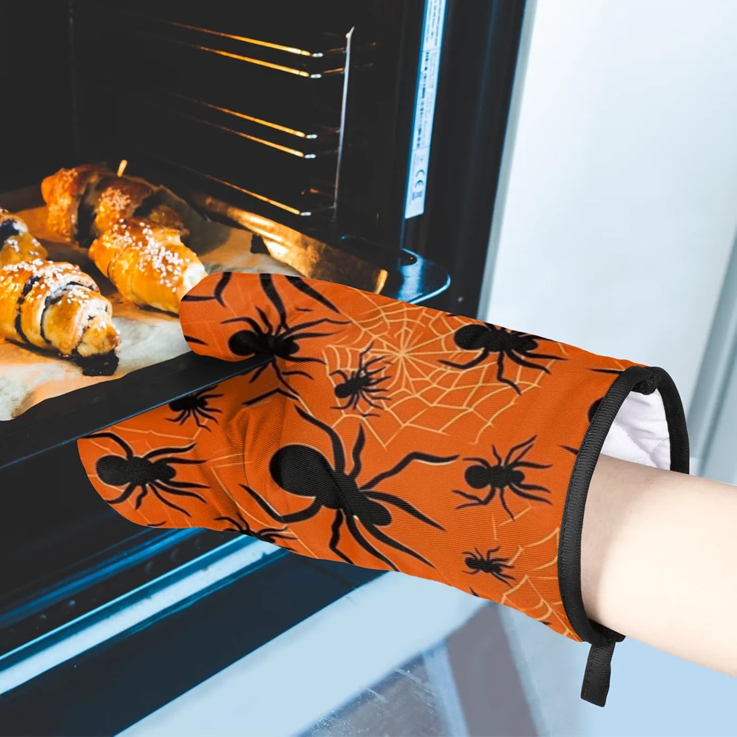 Halloween Spiders Web Oven Mitts and Pot Holder Set of 2