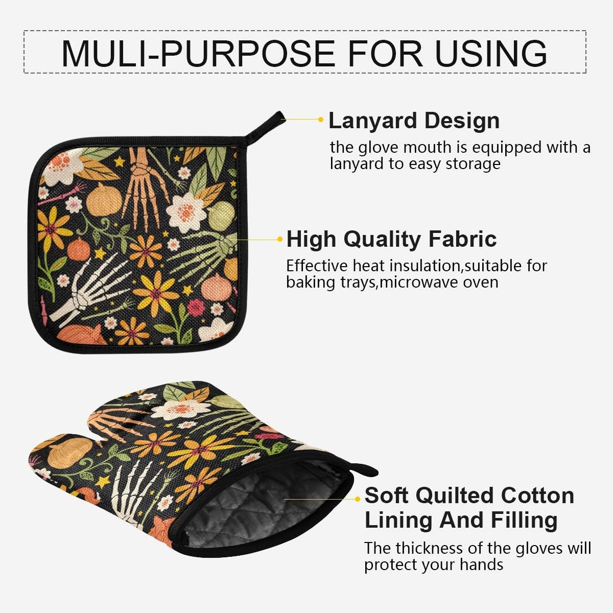 Halloween Sugar Skull Oven Mitts Pot Holders