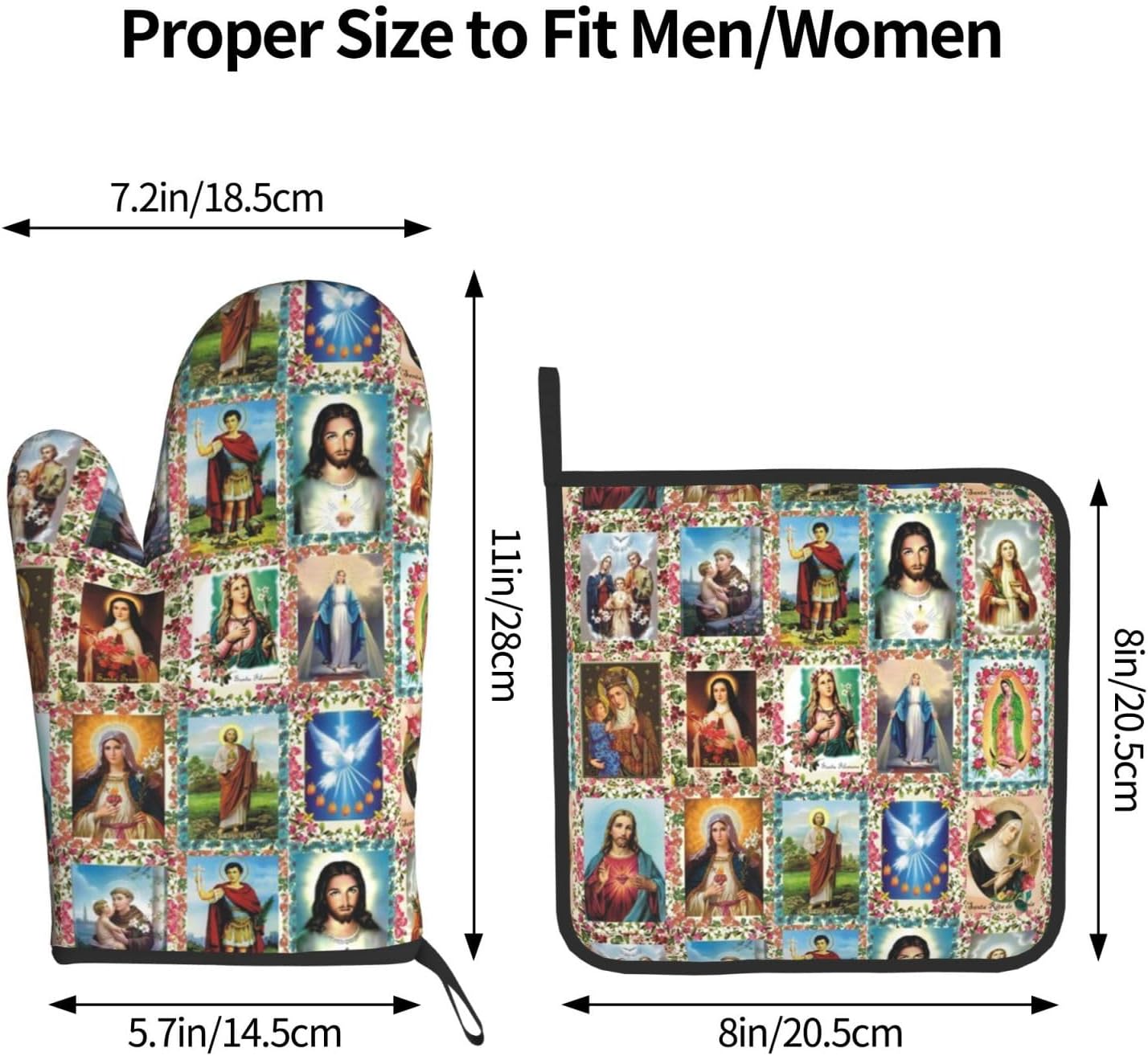 Catholic Saints Oven Mitts Pot Holders Heat-Resistant Fasty Functional