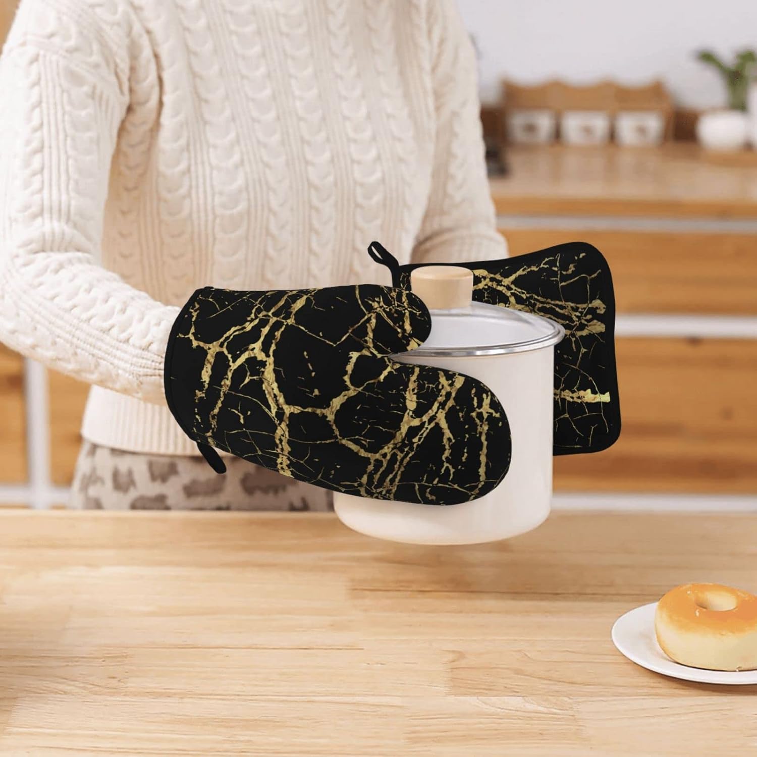 Oven Mitts Potholders - Heat-Resistant Waterproof FUN Design for Cooking