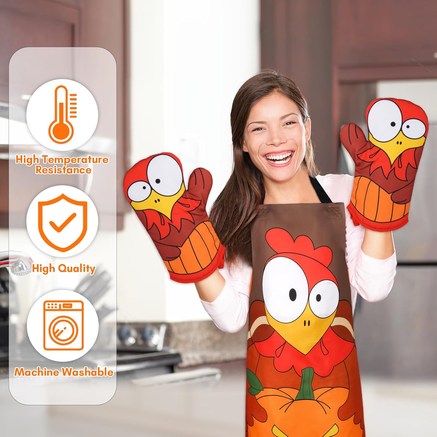 LSYDCARM Fall Oven Mitts 4Pcs Turkey Set with Apron