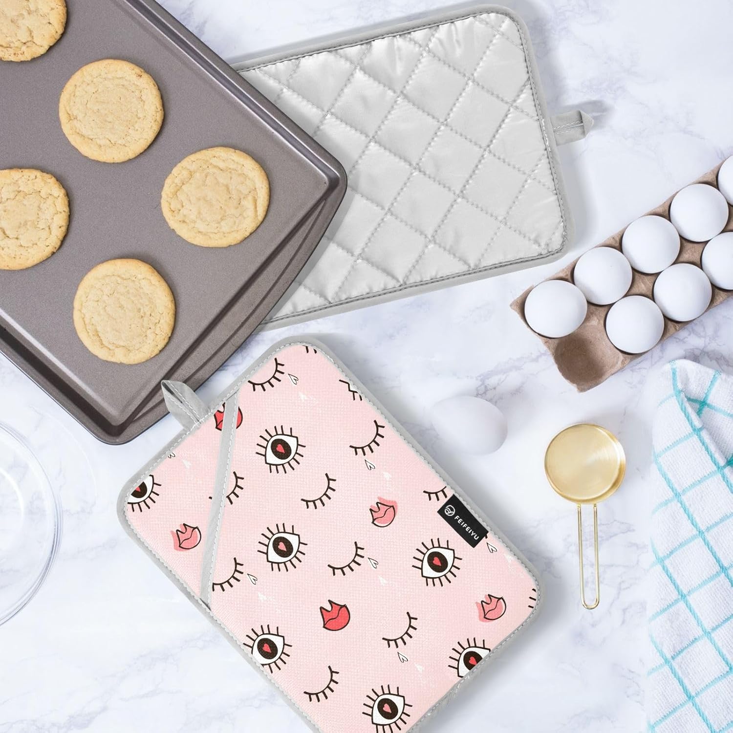 KCldeci Heat-Resistant Potholders Set for Kitchen Baking