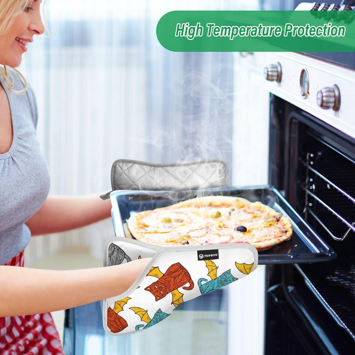 OurVII 2-Piece Cat Wing Potholders for Baking Heat Resistant Kitchen Mitts