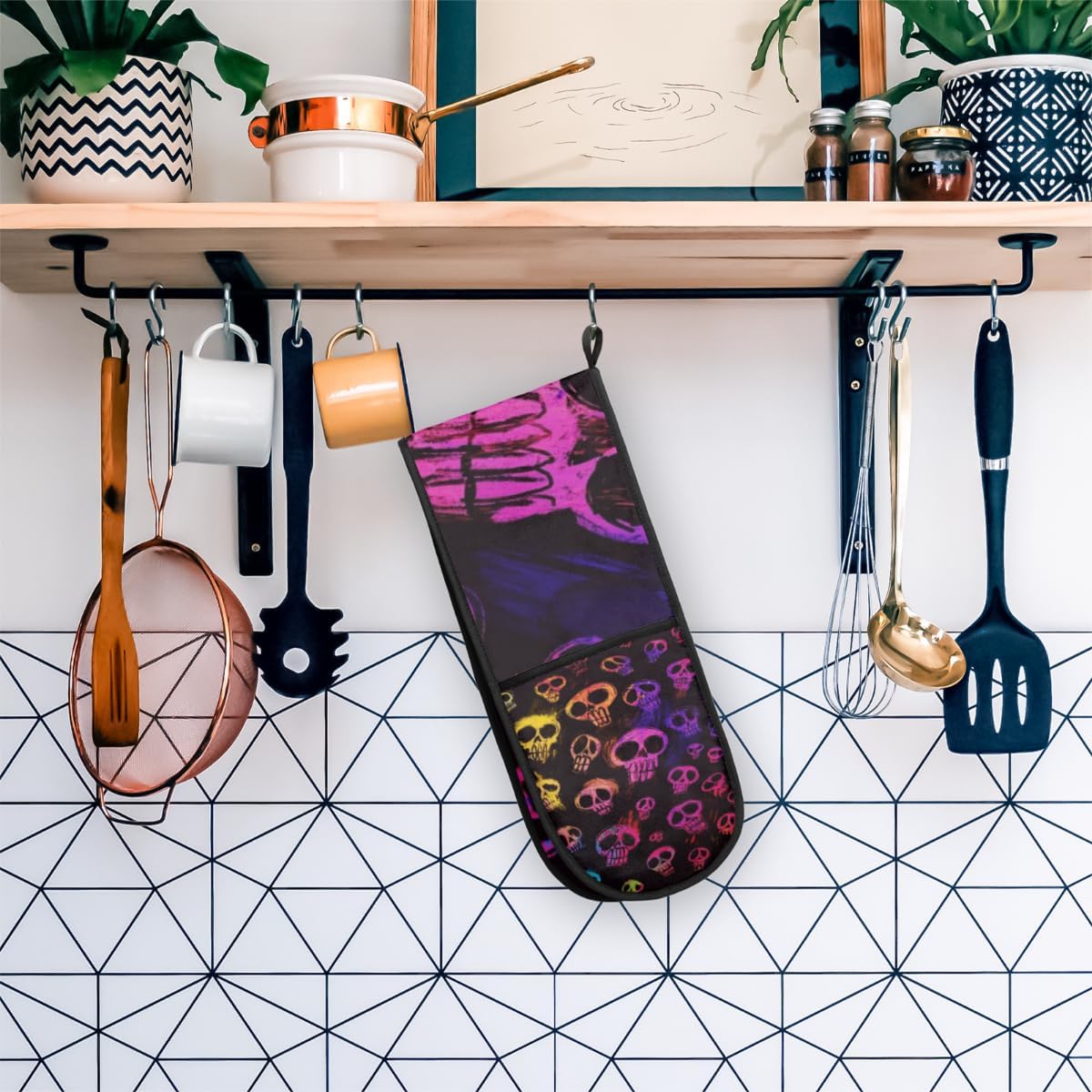 Skulls Halloween Double Oven Mitt Heat Resistant Kitchen Gloves