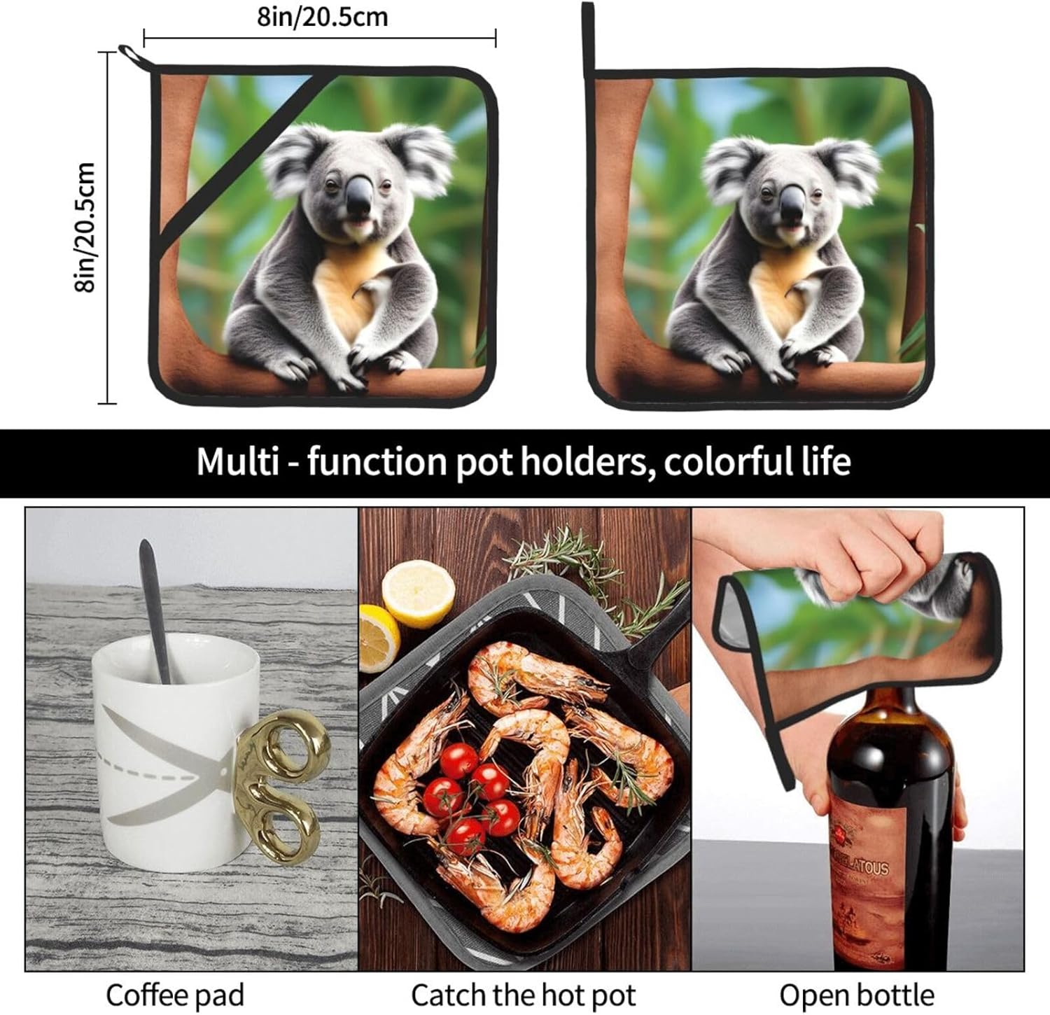 Funny Koalas Potholders 2-Pack Heat Resistant