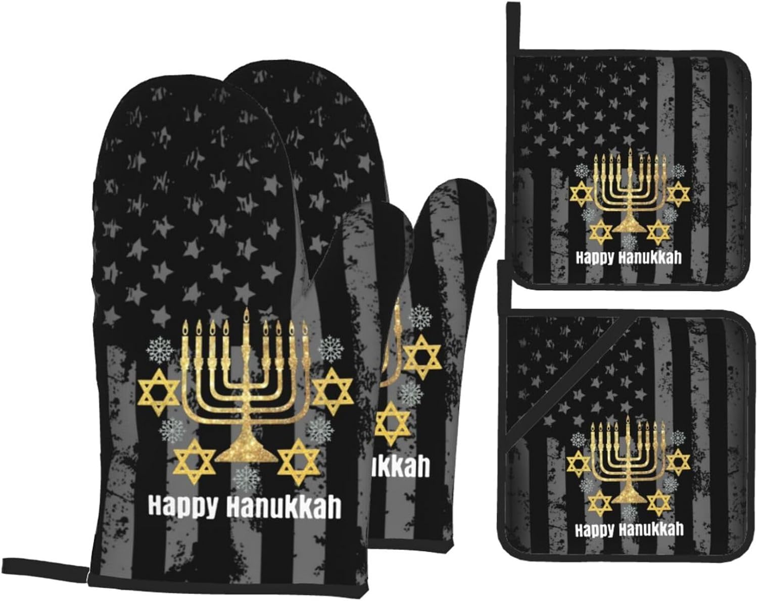 Happy Hanukkah Oven Mitts Pot Holders Set 4PCS