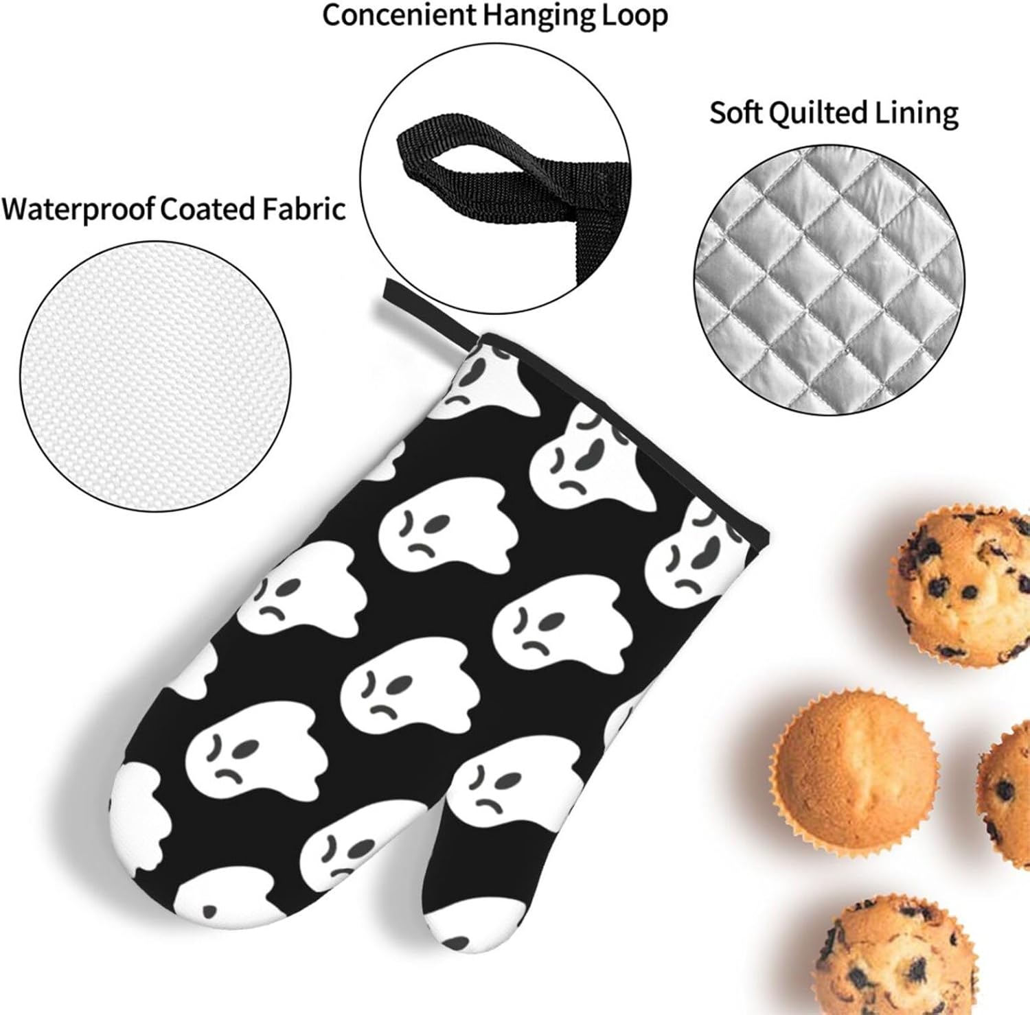 Halloween Ghost Pattern Heat-Resistant Oven Mitt Set for Cooking Baking