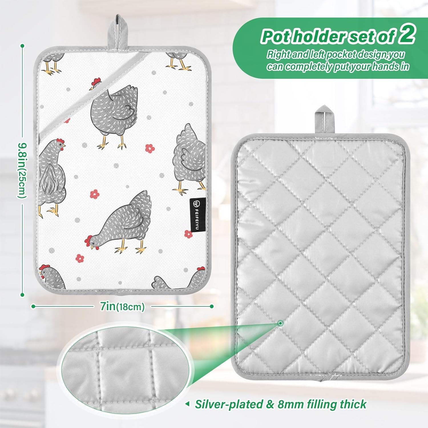 Dalzium Potholder Set of 2 Heat Resistant Oven Mitts with Hand Pocket
