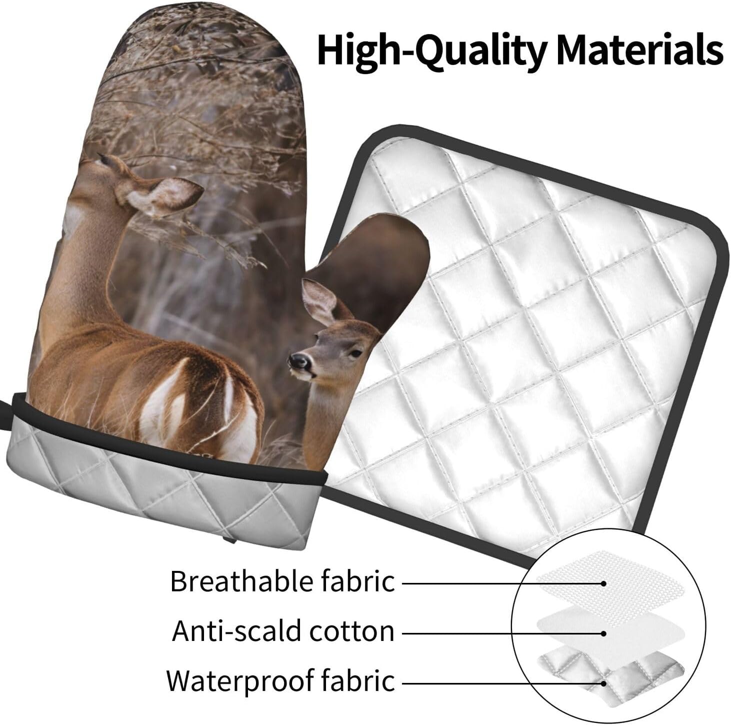 Free Whitetail Deer Printed Oven Mitts Pot Holders Set - Heat-Resistant Kitchen Potholders