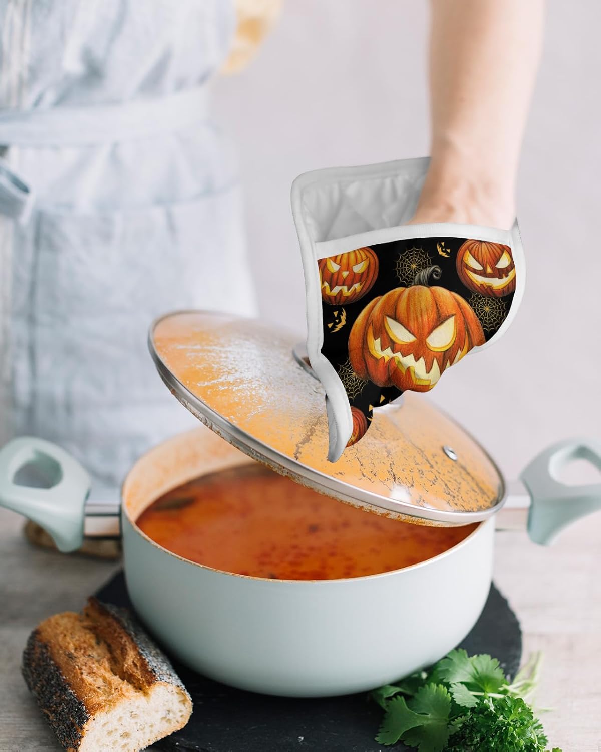 Gehucokee Halloween Pot Holder with Pocket Set - Blackand