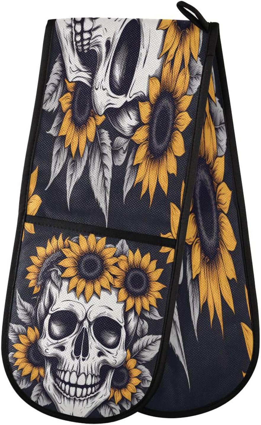 Quteprint Halloween Skull Sunflower Oven Mitts