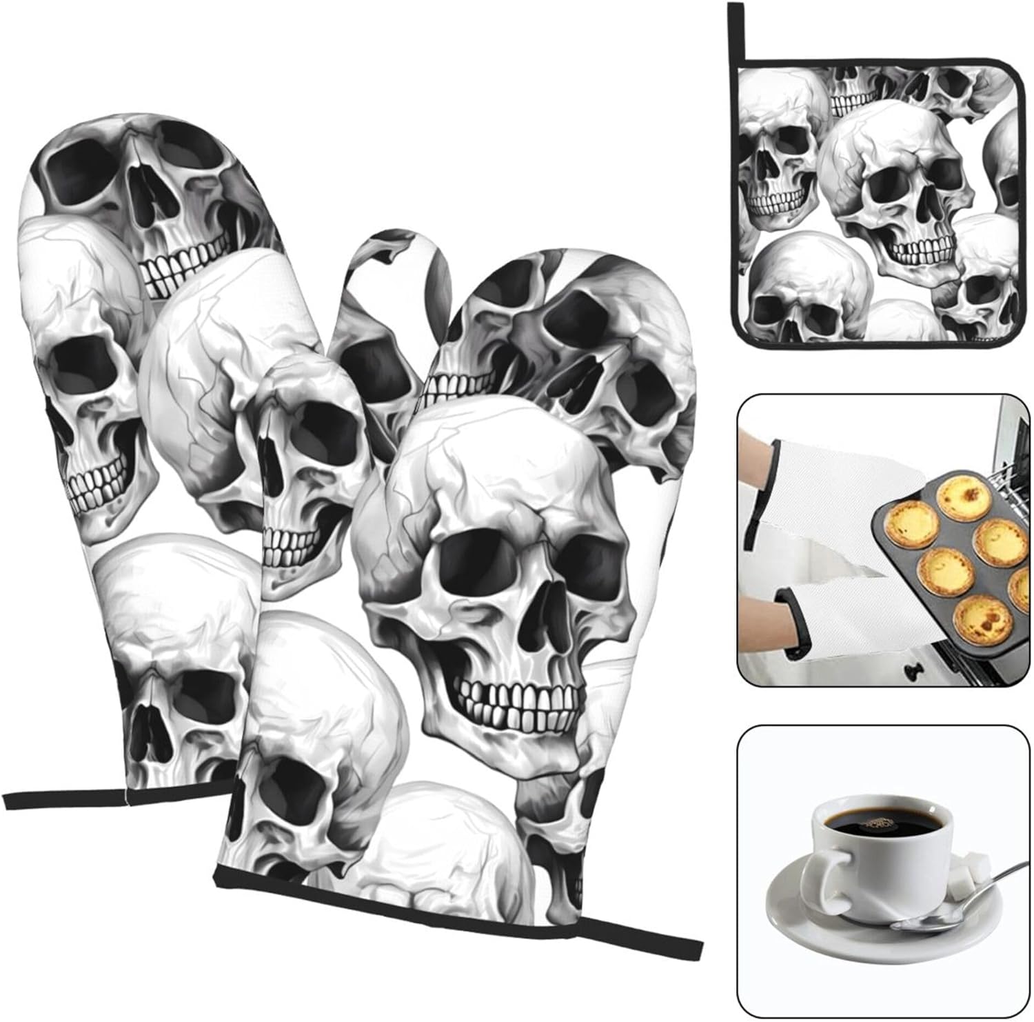 Halloween Skull Oven Mitts Pot Holders for Day of the Dead