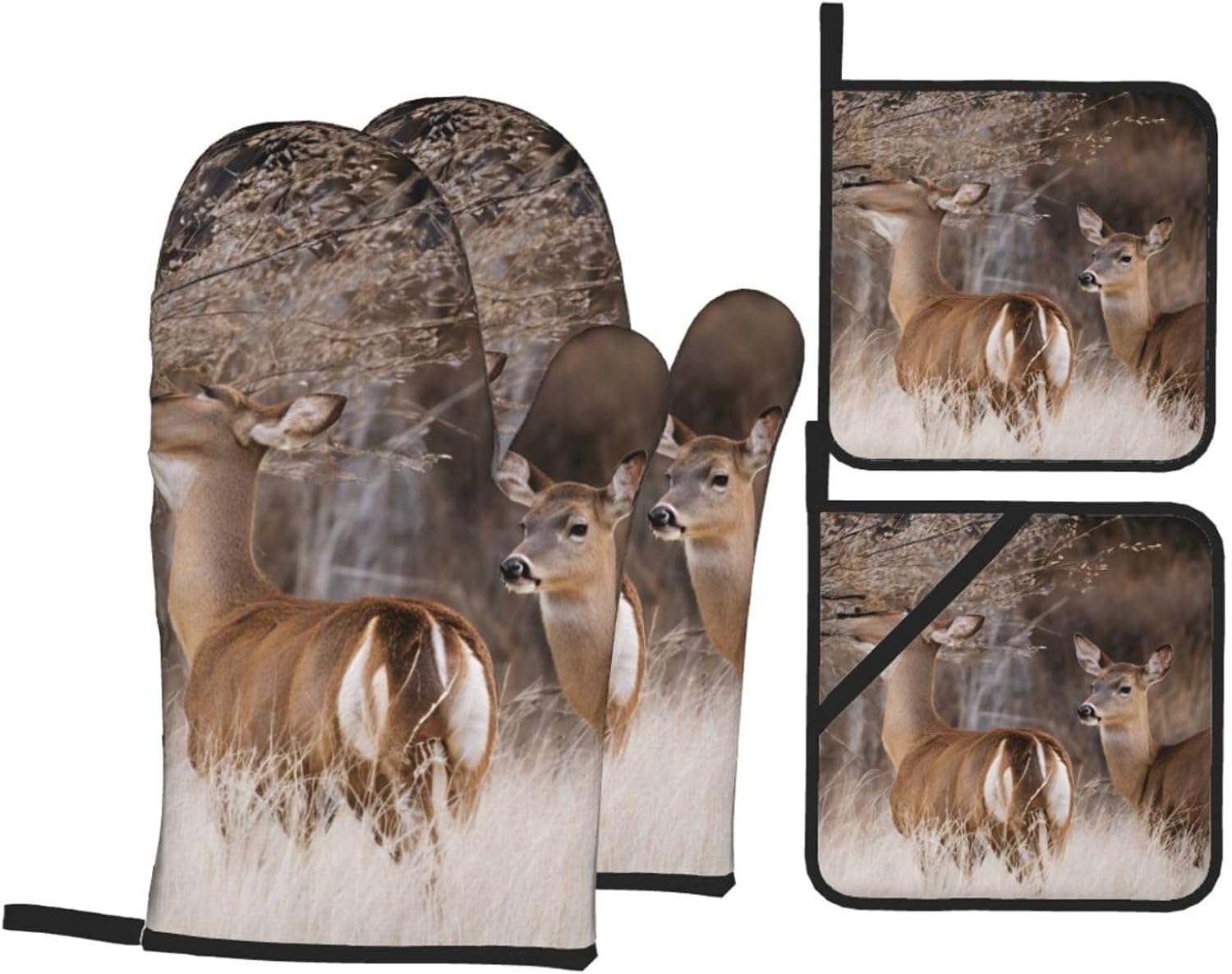 Free Whitetail Deer Oven Mitts Pot Holders 4pcs Set