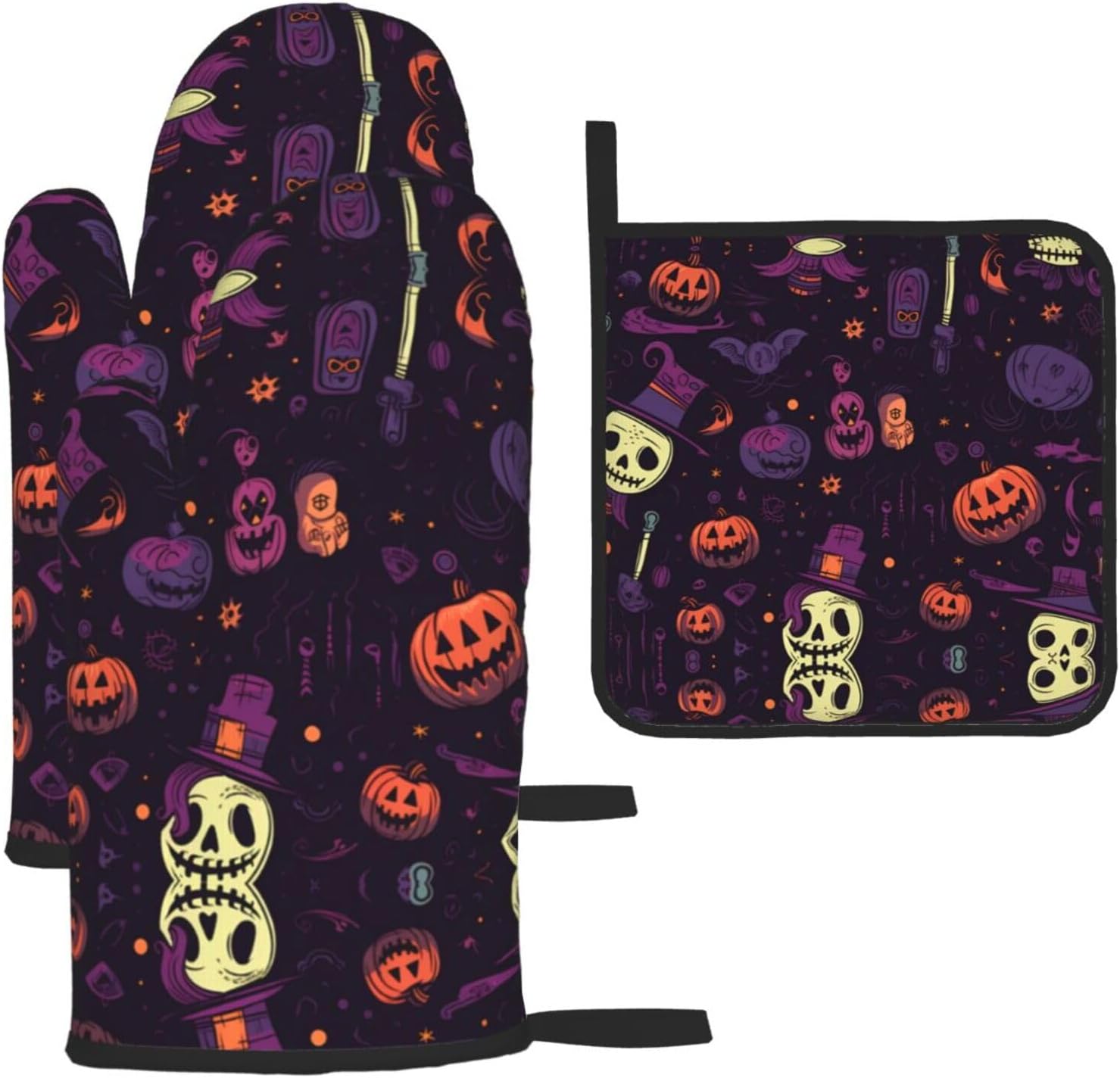 Halloween-Themed Heat-Protective Oven Mitts Set