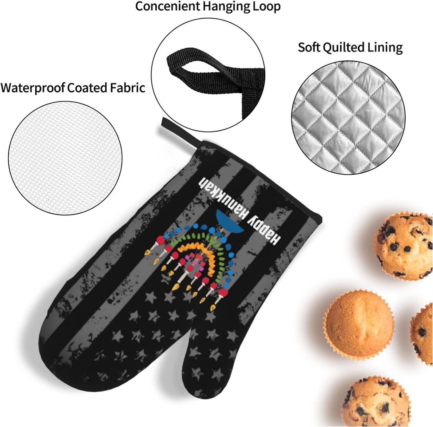 Happy Hanukkah Oven Mitts and Pot Holders Set 4 PCS