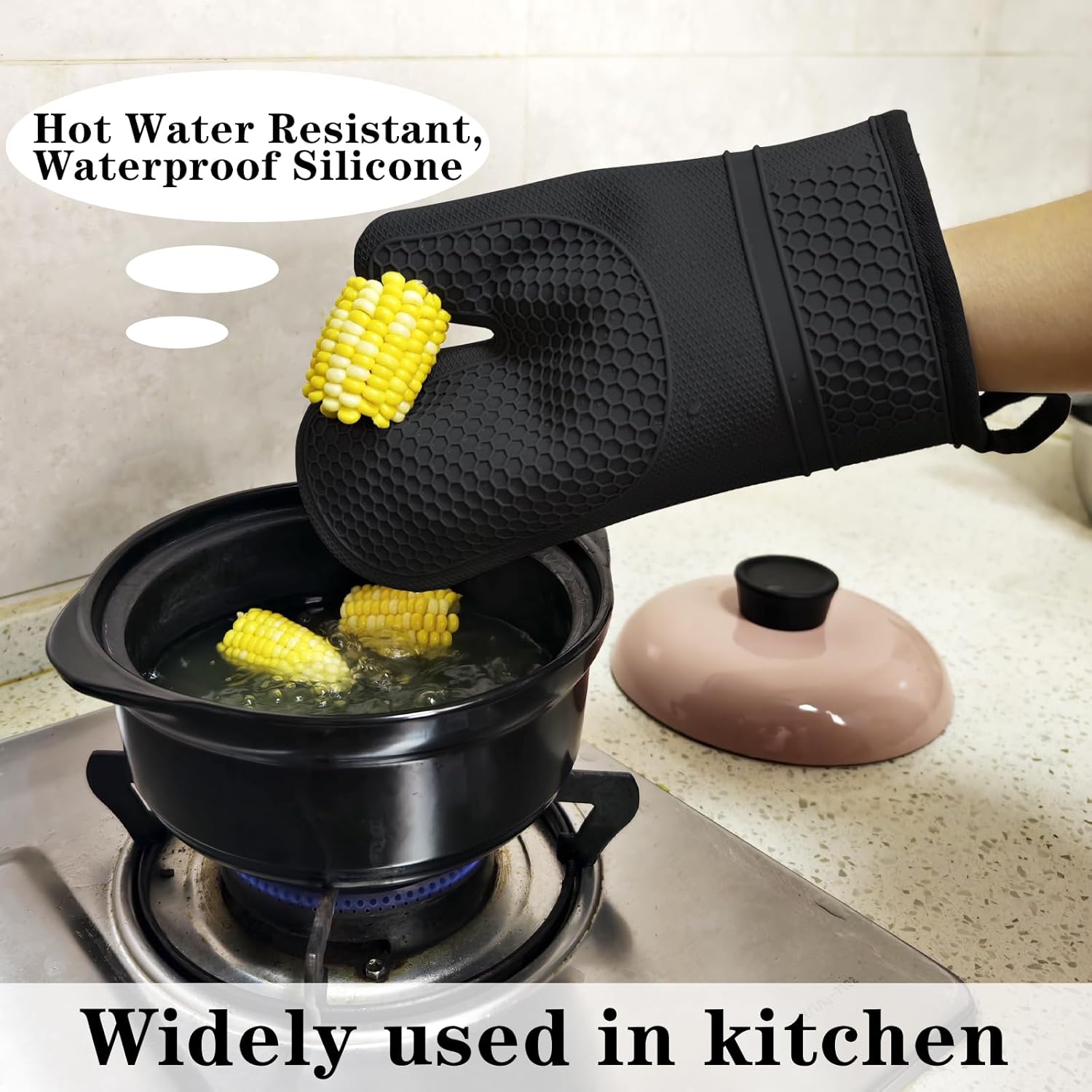 Monbalcon Oven Mitts Silicone Kitchen Gloves Heat Resistant Pair waterproof