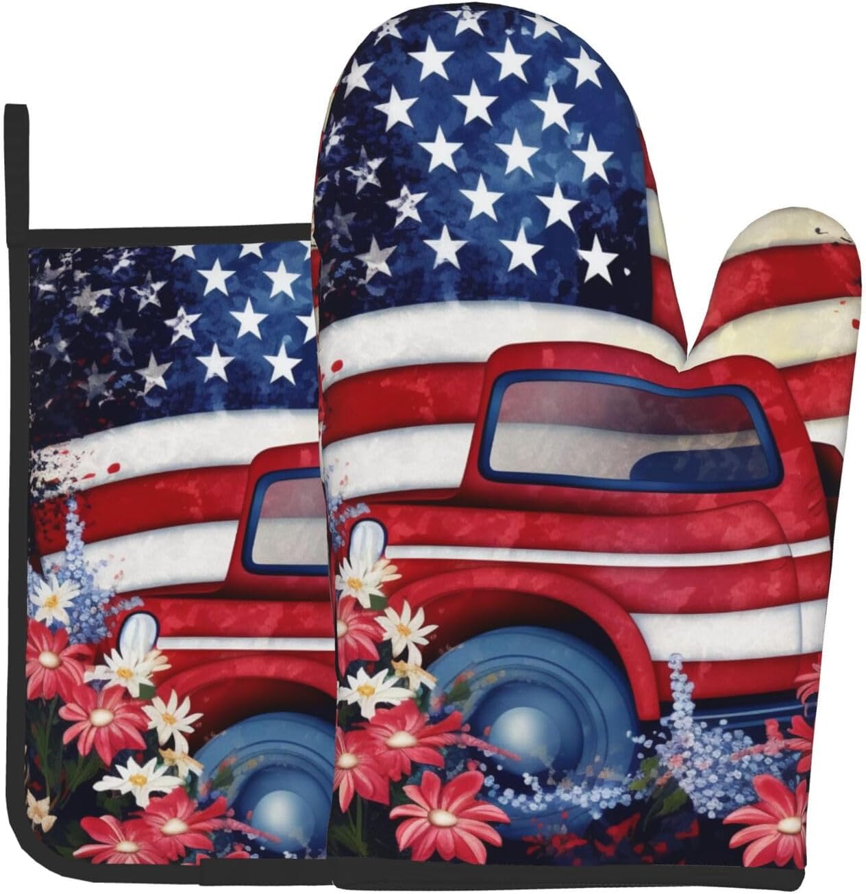 Quopvn 4th of July Patriotic USA Flag Oven Mitts Pot Holders 2pcs Set
