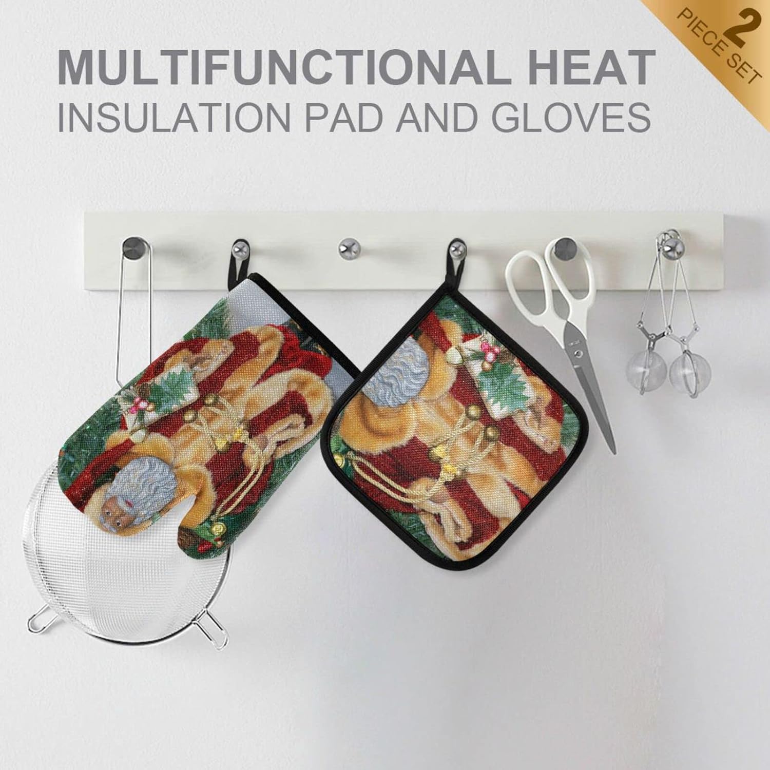 Exnundod African American Santa Oven Mitts Pot Holders Set 2PCS