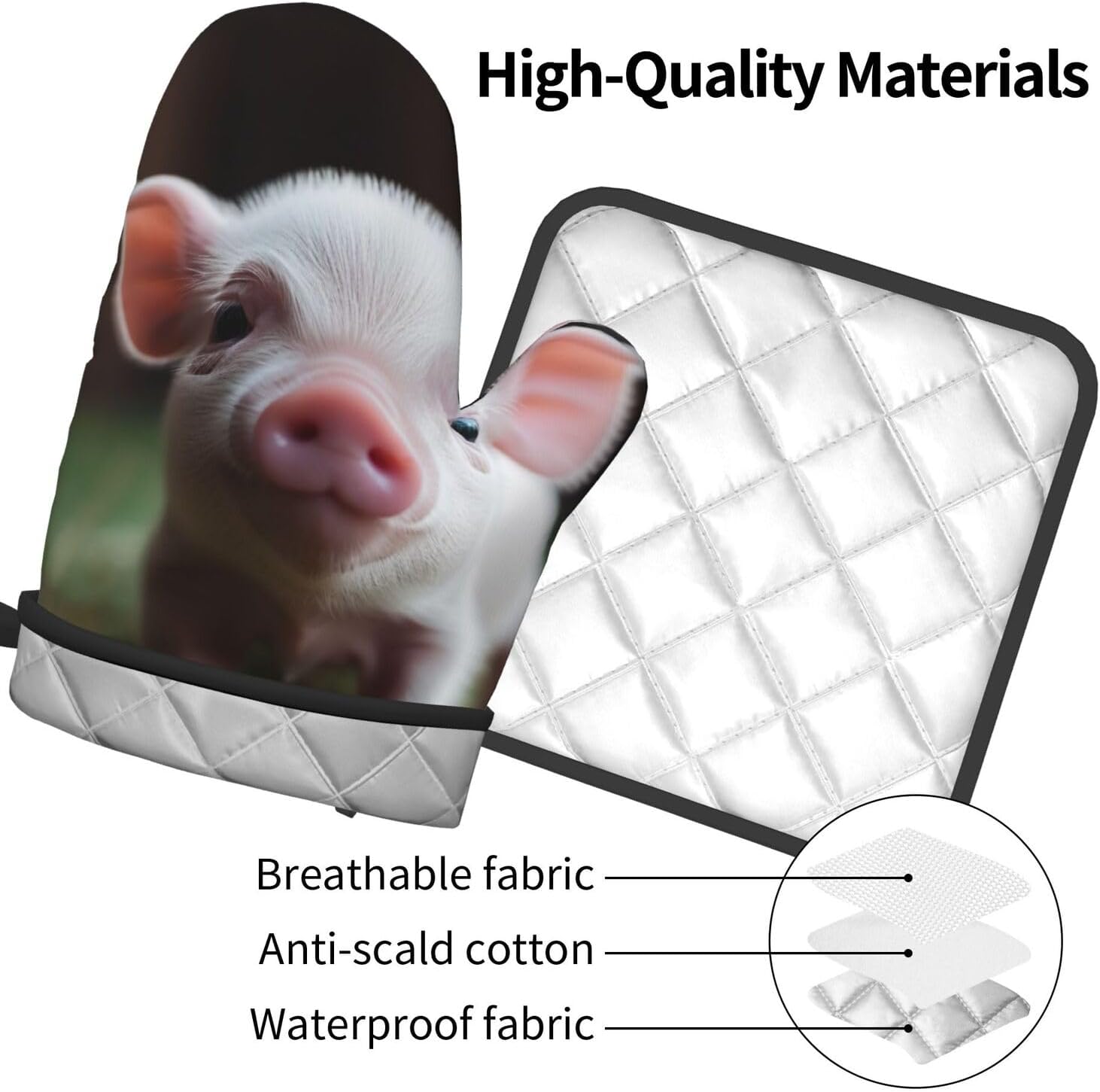 Cute Baby Pig Printed Oven Mitts and Pot Holders 2PCS Set