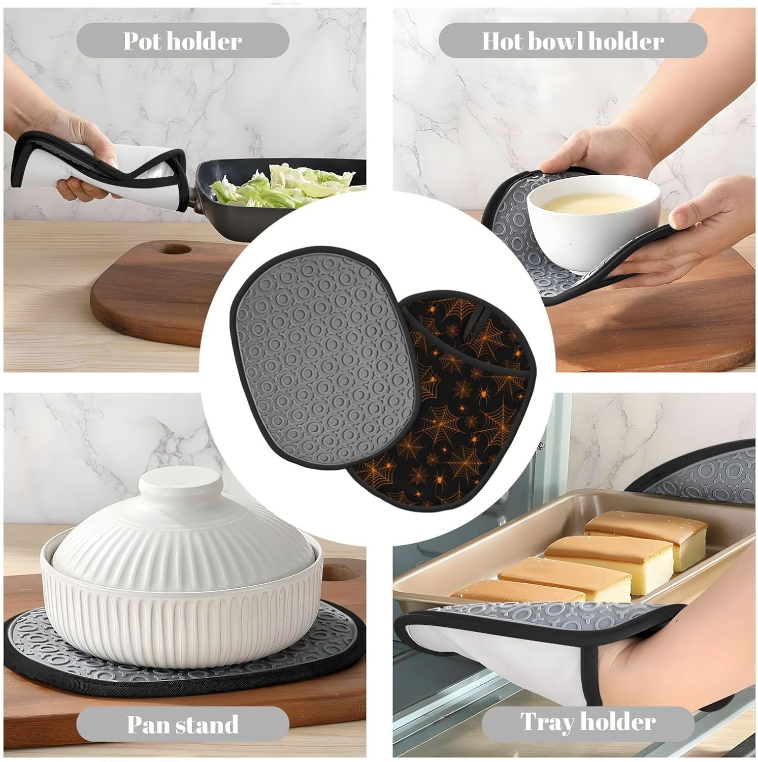 2PCS Halloween Spiderweb Silicone Pot Holder Set
