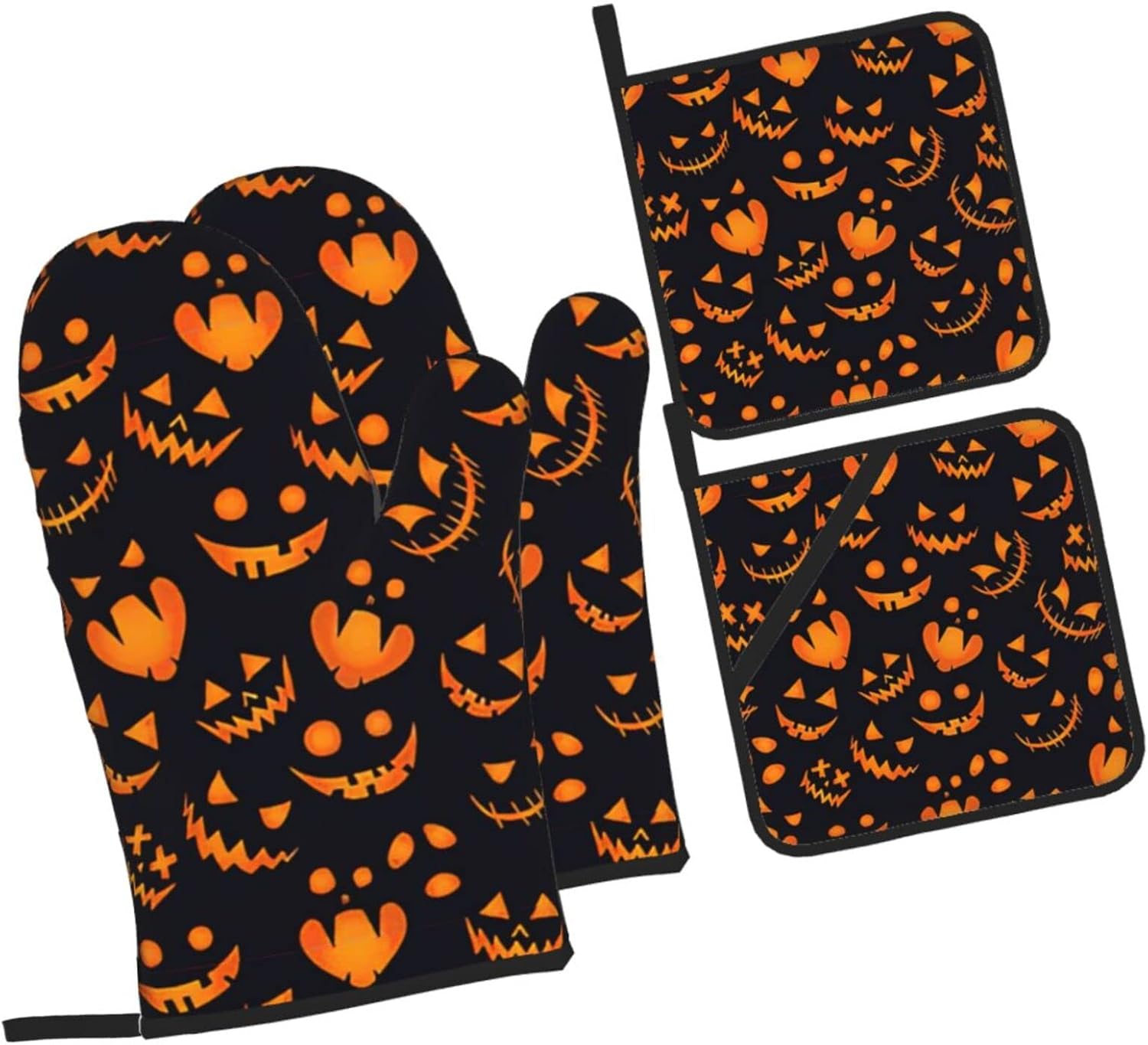Pumpkin Oven Mitts Heat-Resistant Set of 4