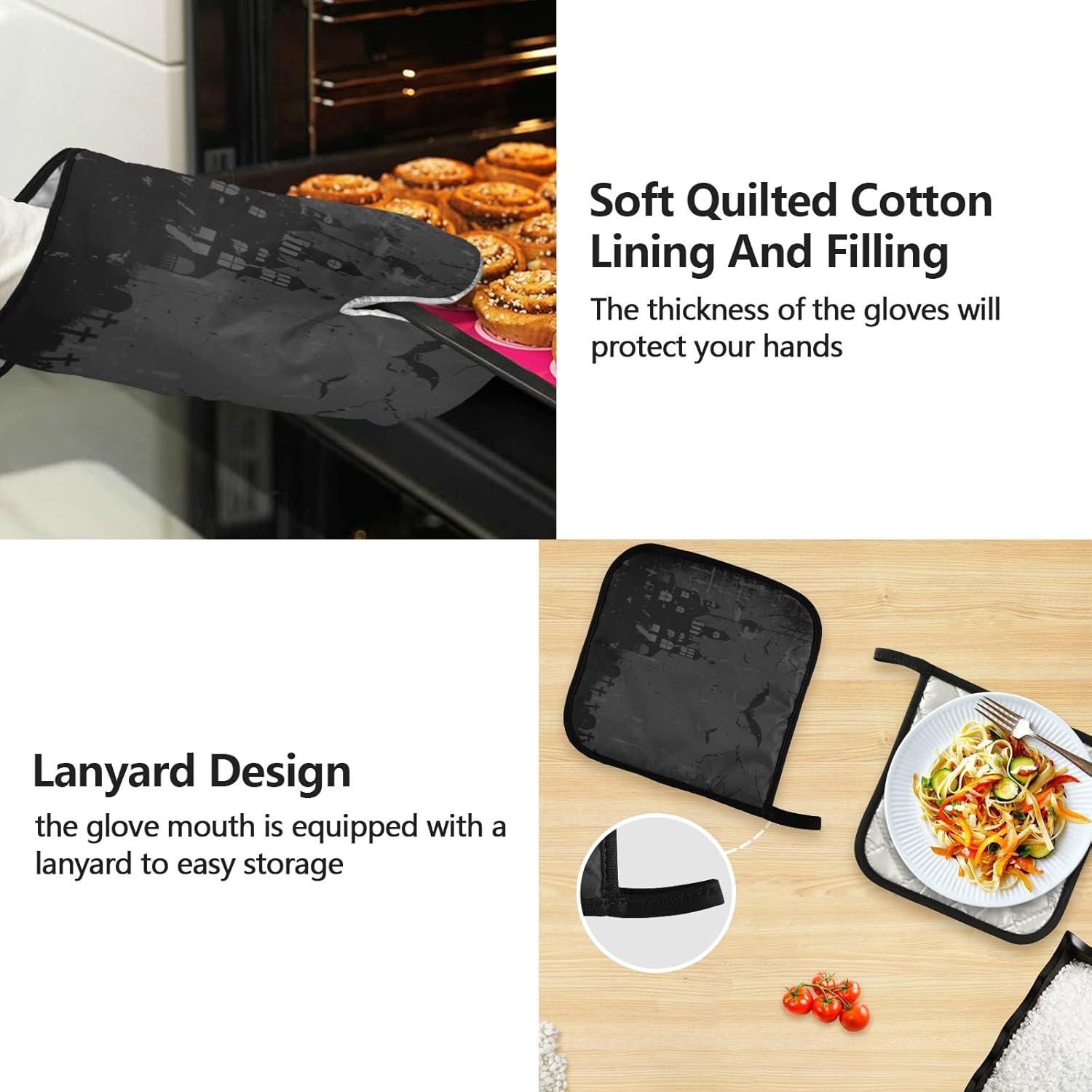 Creative Halloween Bats Castle Retro Cooking Apron Set 5 Pcs