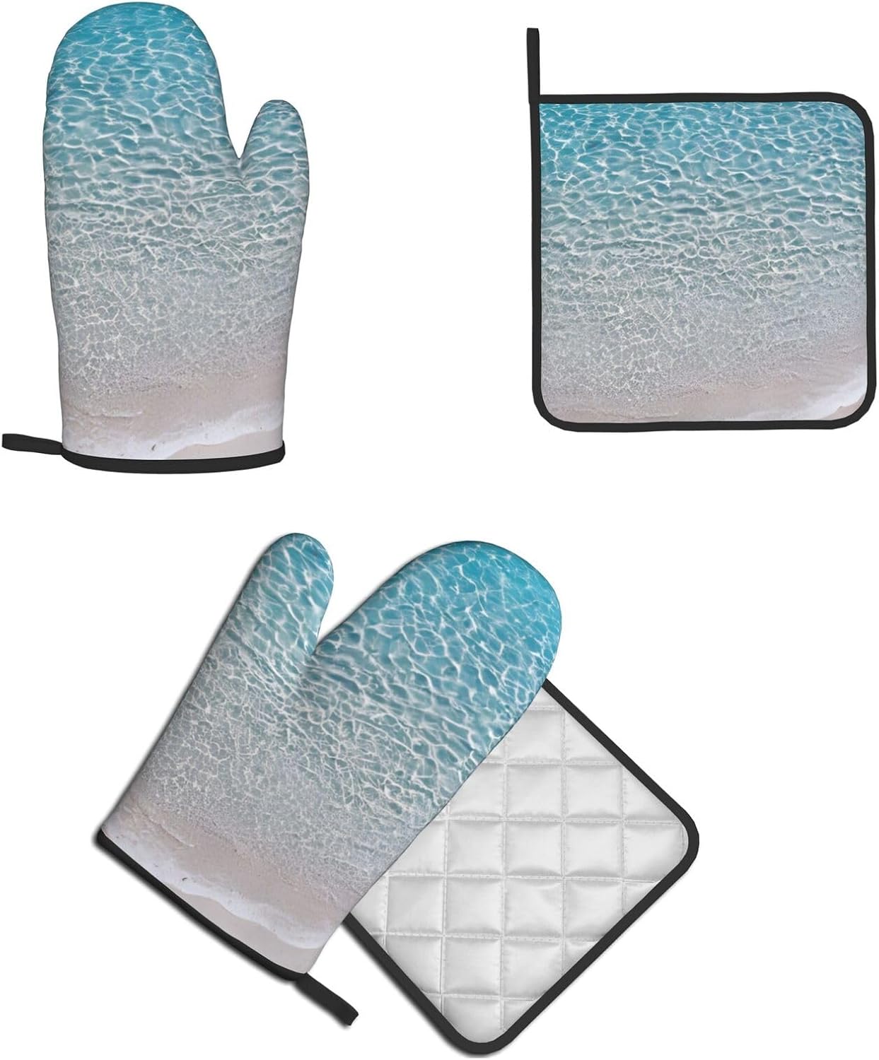 Clear Sea Water Oven Mitt Pot Holder Set