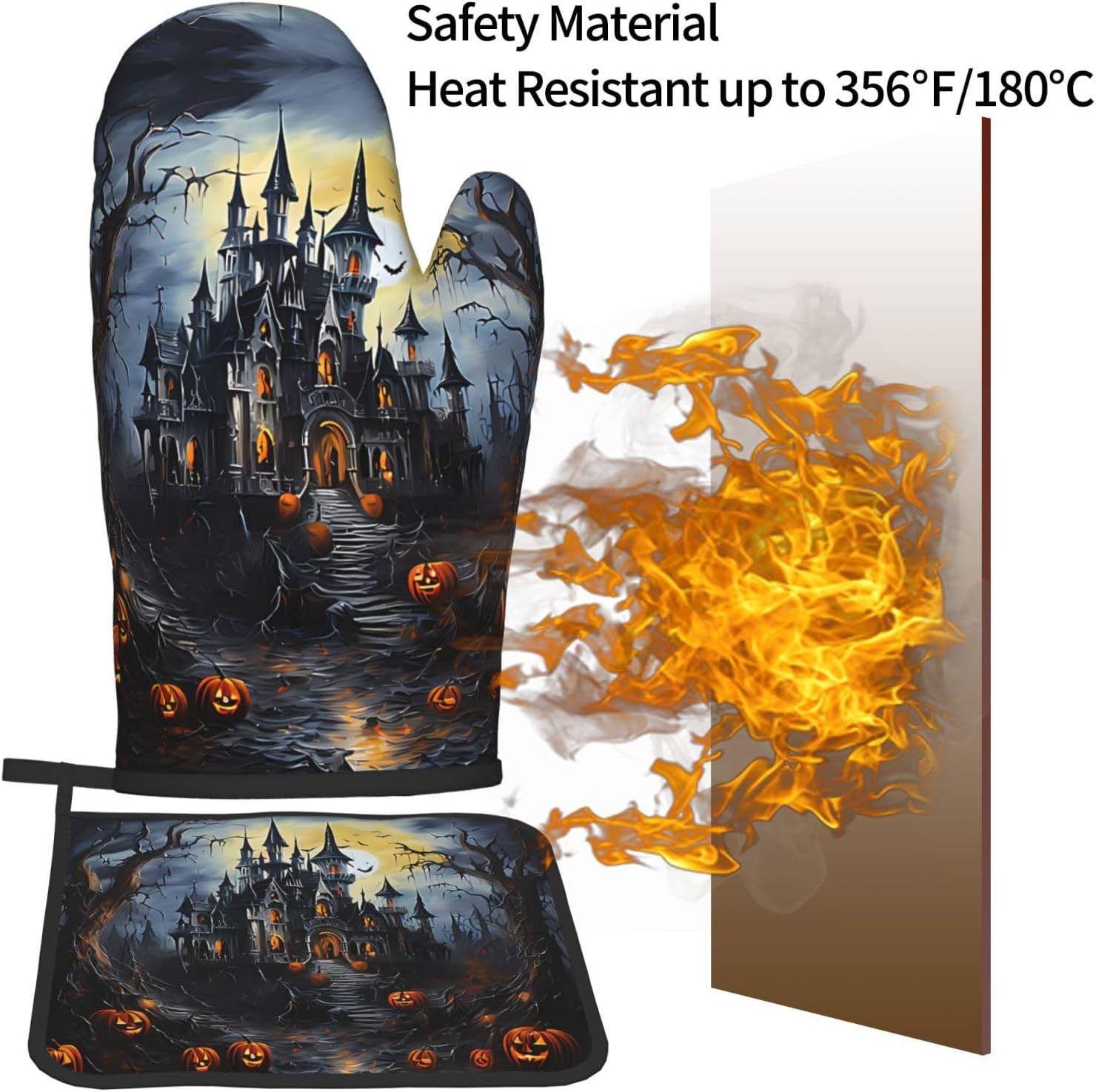 Devil Pumpkin Halloween Oven Mitts and Pot Holders Sets