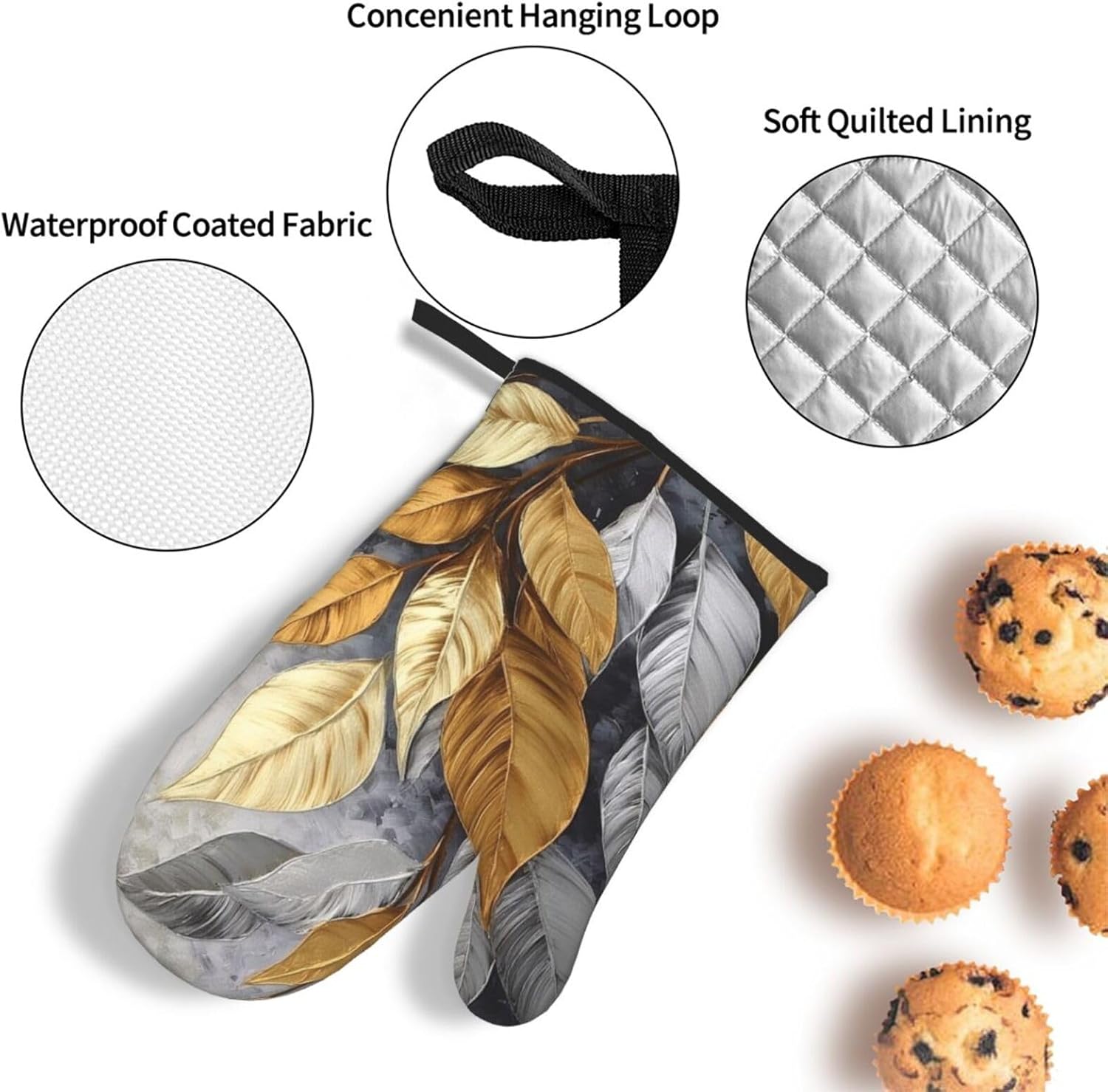 Tropical Gold and Silver Oven Mitts Set