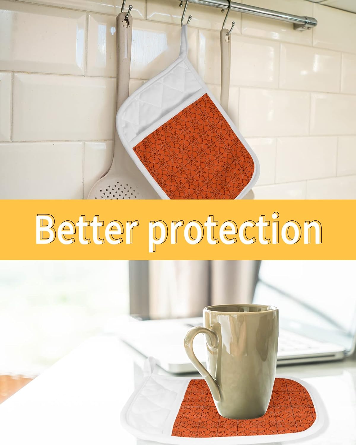 Halloween Geometric Potholders Set of 5 with Hook Heat-Resistant Kitchen Pots Dishes