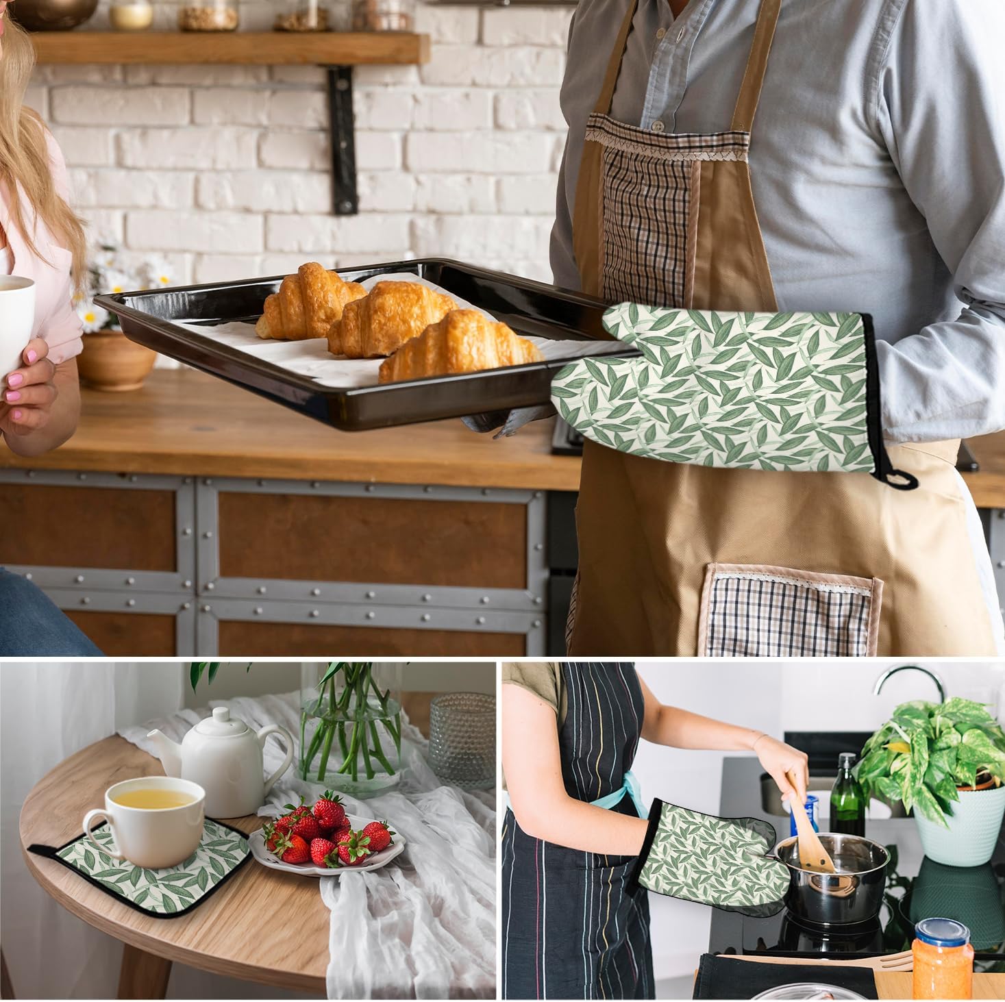 Safe Heat-Resistant Summer Plant Oven Mitts Potholders Set
