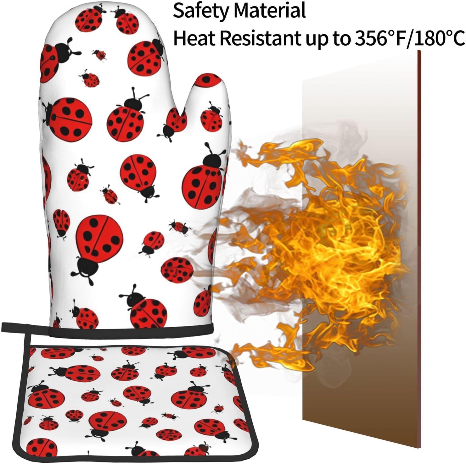 Quopvn Ladybug Oven Mitts and Pot Holders 2pcs Set