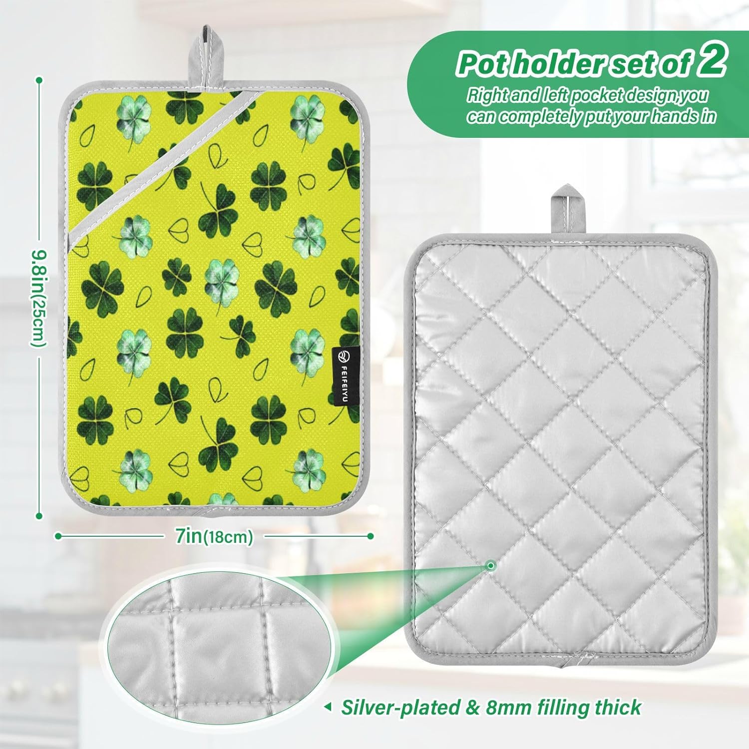 Kcldeci Green Clover Leaves 2Pack Heat Resistant Oven Mitts Potholders