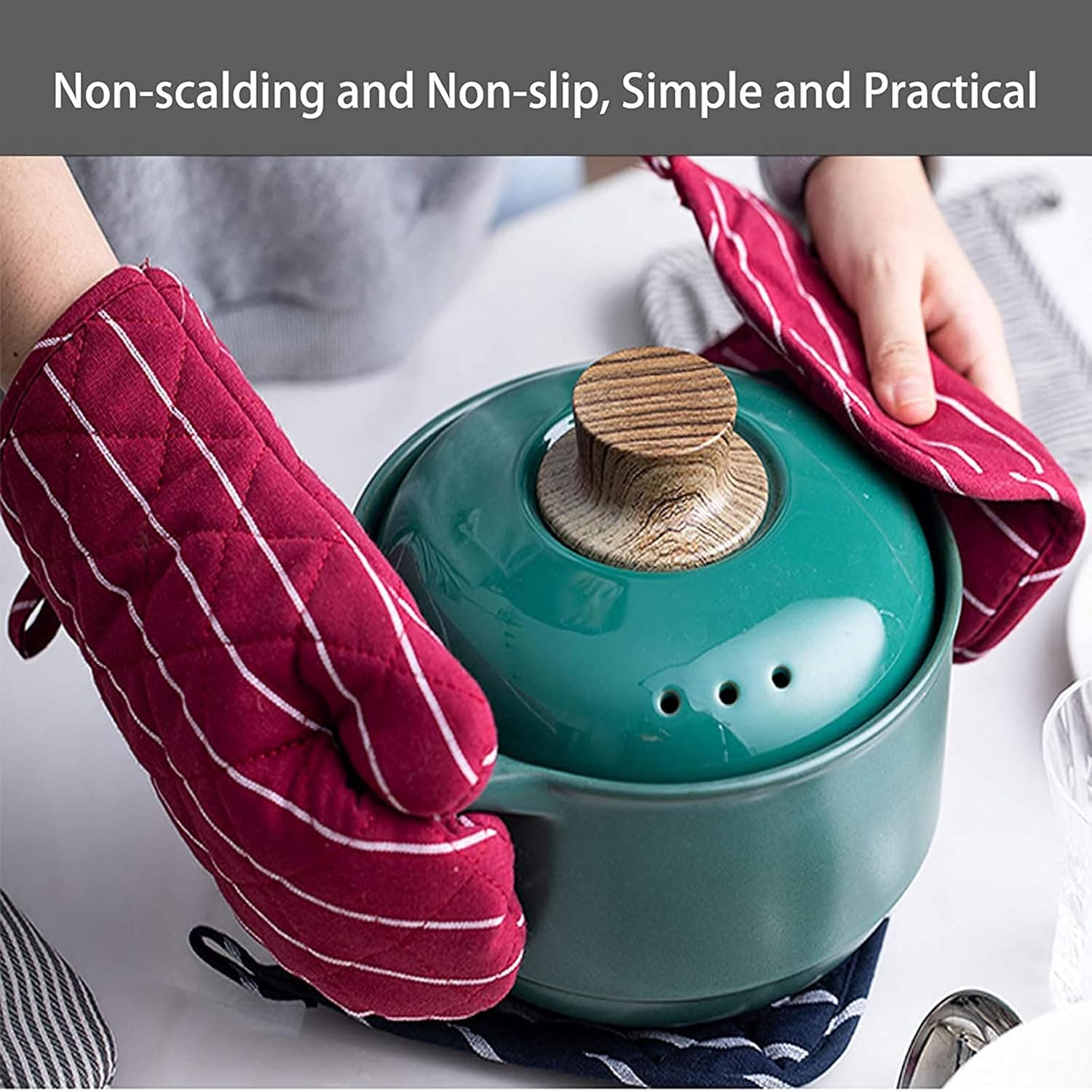 4-Piece Heat-Resistant Oven Mitts Pot Holder Set Durable Easy to Clean