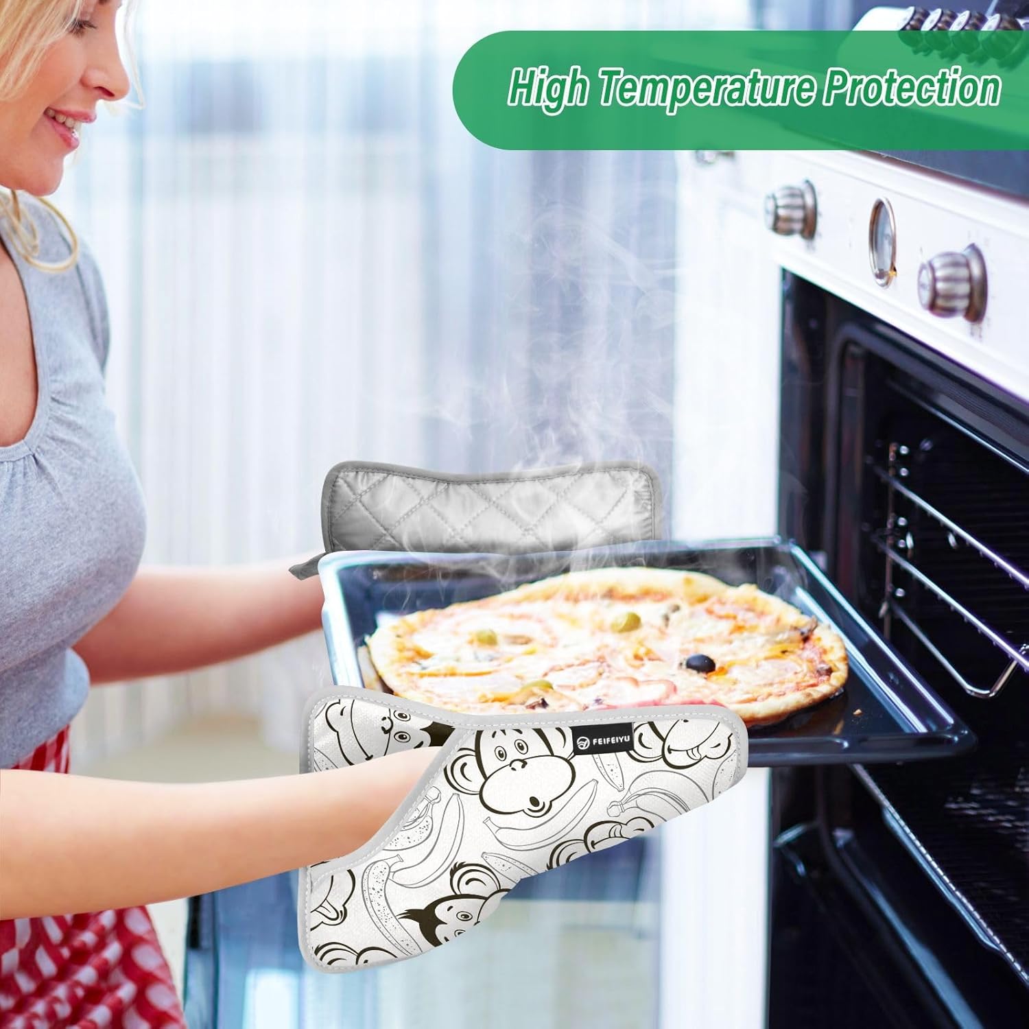 Dalzium Potholder Set of 2 Heat Resistant Oven Mitts with Hand Pockets