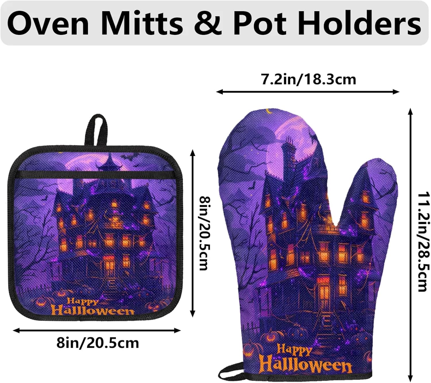 TropicalLife Halloween Oven Mitts and Pot Holders 4 Pcs Set