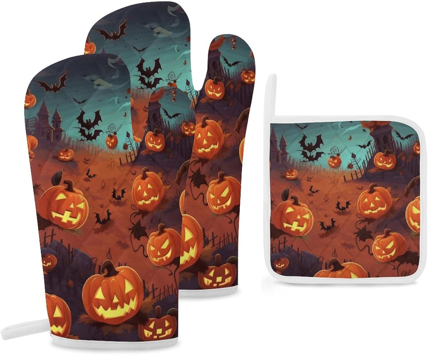 Halloween Cookware Gloves Heat-Resistant Oven Mitts Set of 3