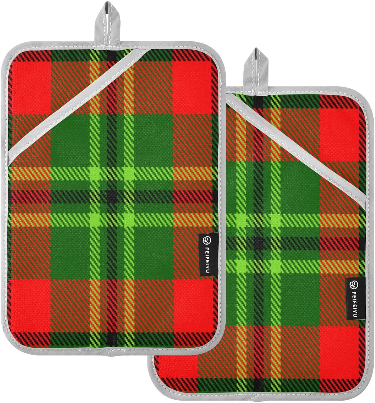 Kcldeci Green Red Tartan Plaid 2Pack Pot Holder Set Heat Resistant Patternd 101