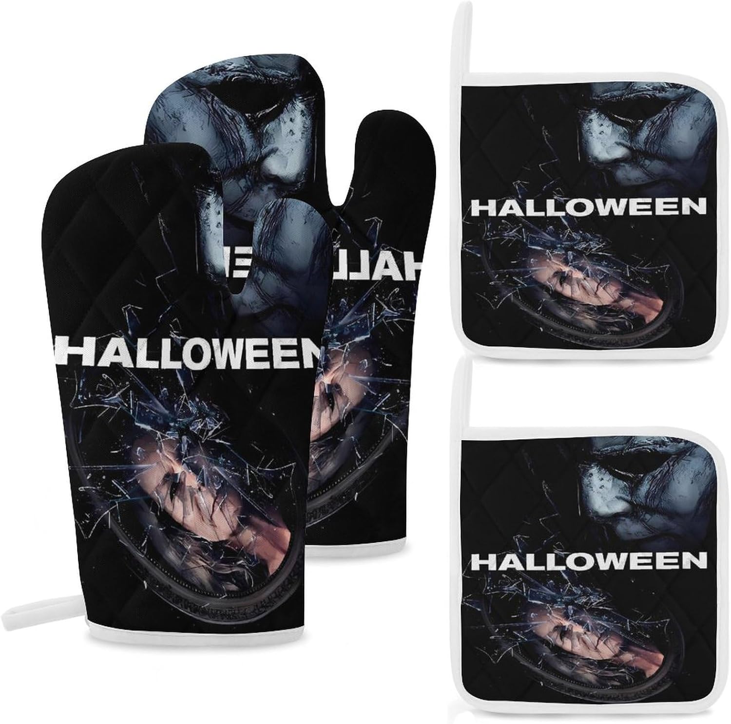 Oven Mitts Pot Holders Set Halloween Michael Myers Gloves for Cooking Baking