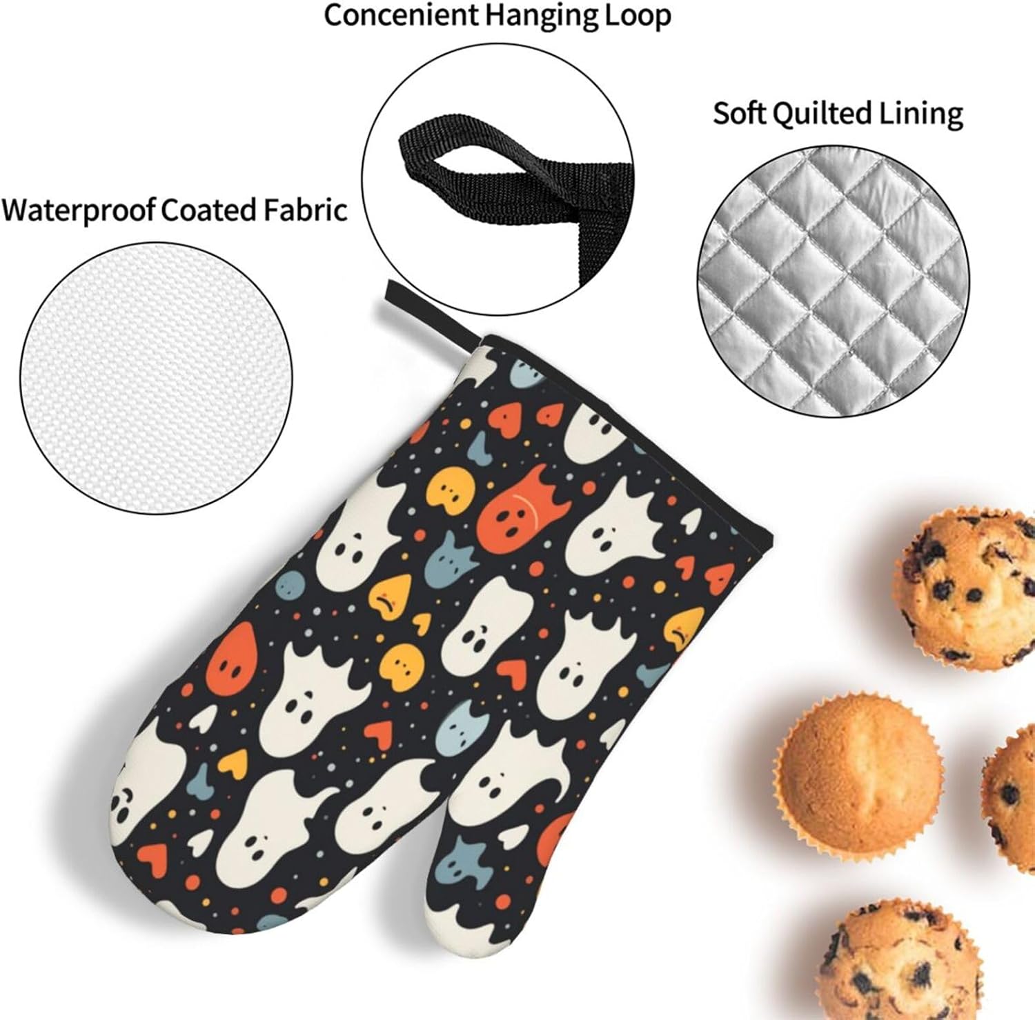 Halloween Stove Ghost Oven Mitts and Pot Holders Set of 3