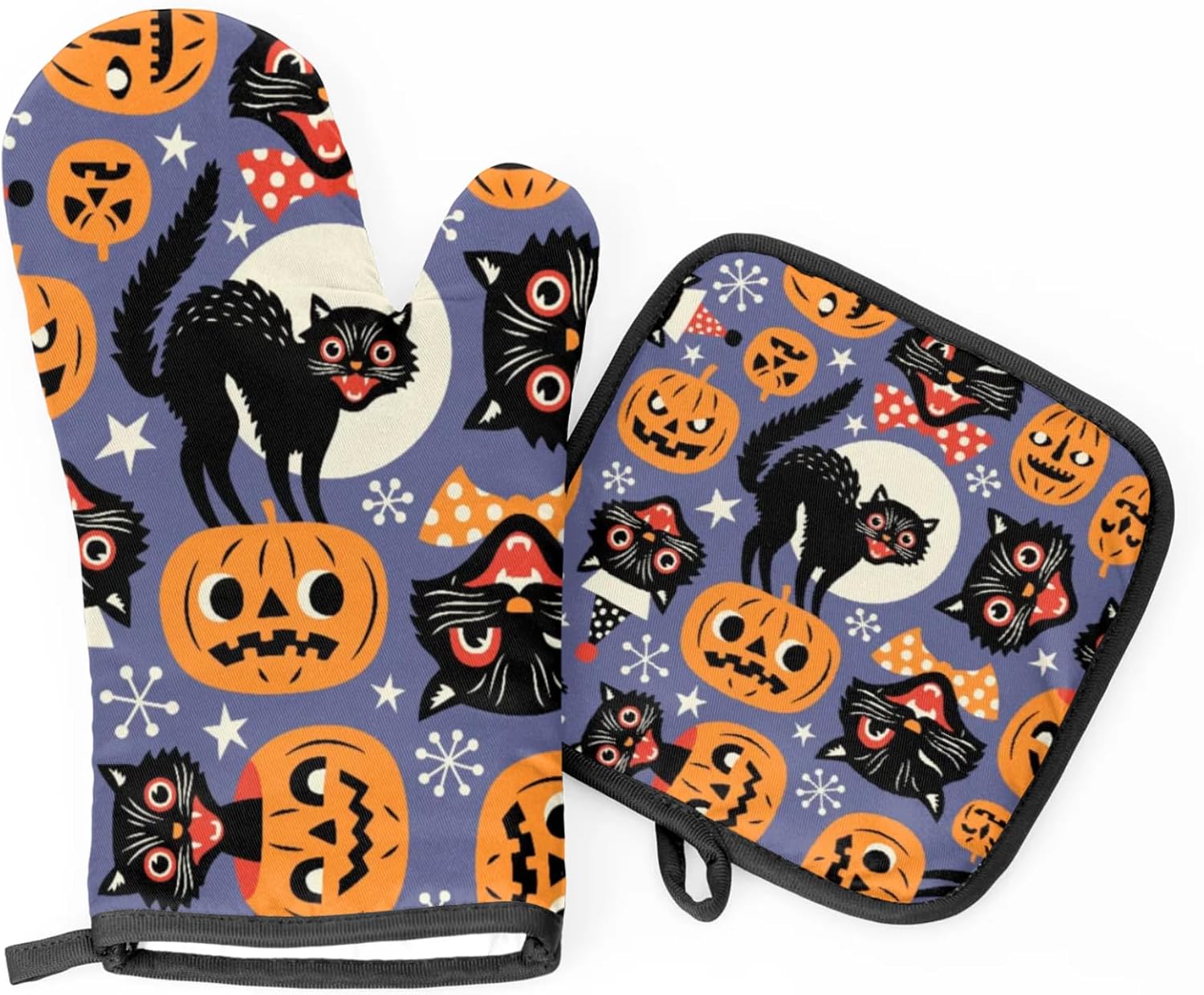 Scary Pumpkins Halloween Cat Oven Mitts Pot Holder Set