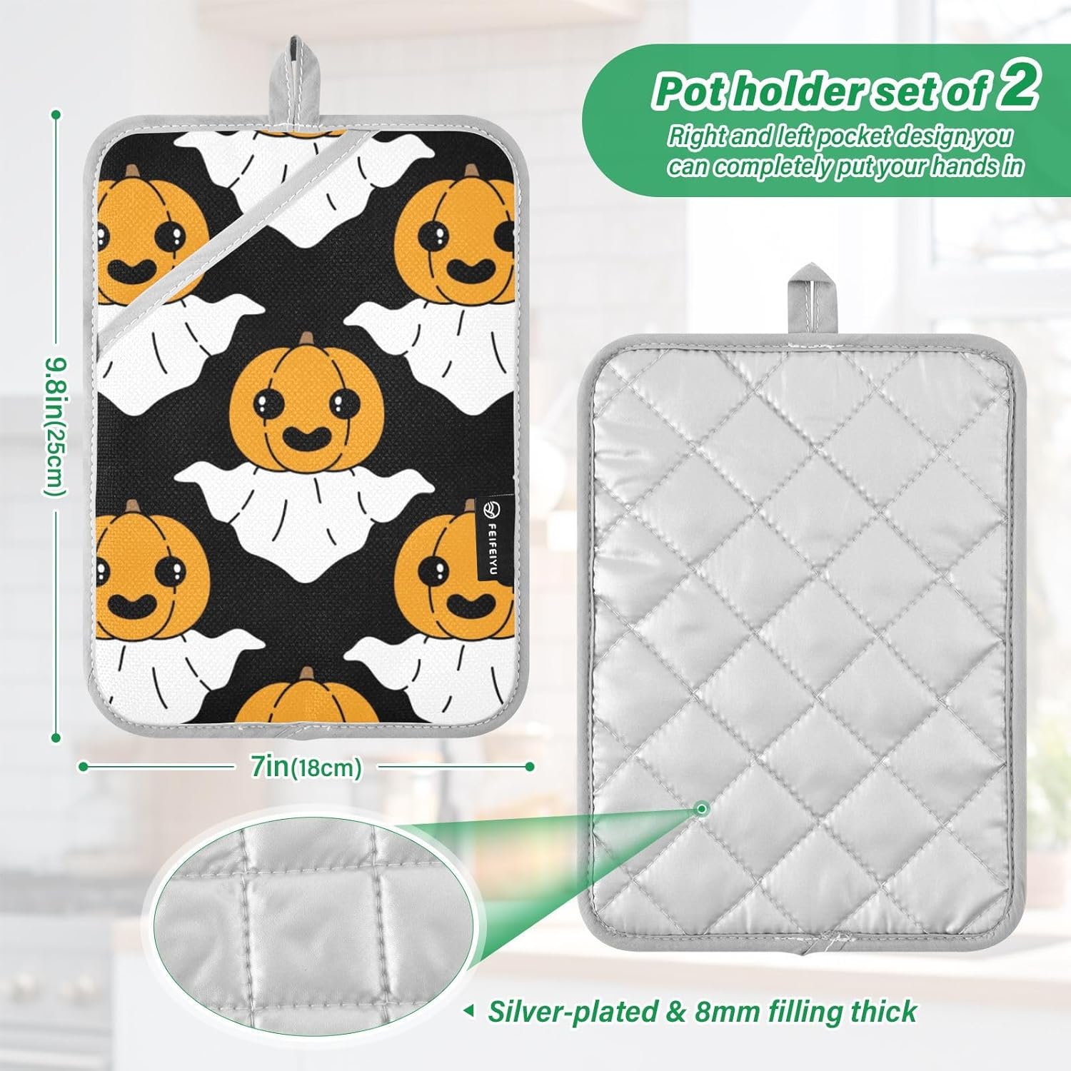 Halloween Ghost Pumpkin Potholders Set Oven-Resistant Mitts for Baking
