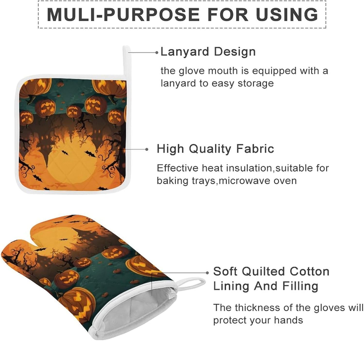 Halloween Orange Oven Mitts Pot Pads Set