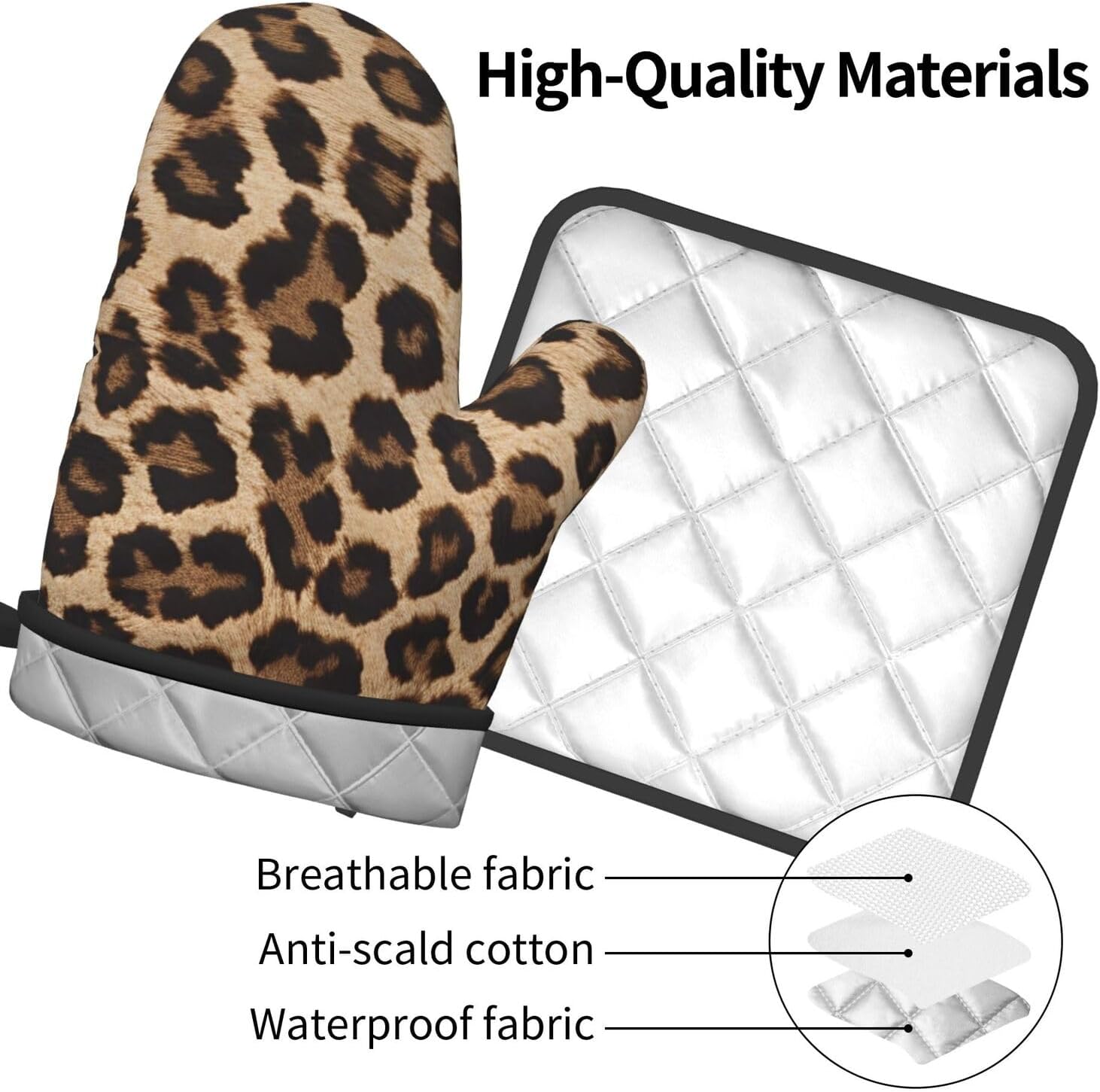 Leopard Pattern Oven Mitts Pot Holders Heat-Resistant Durable